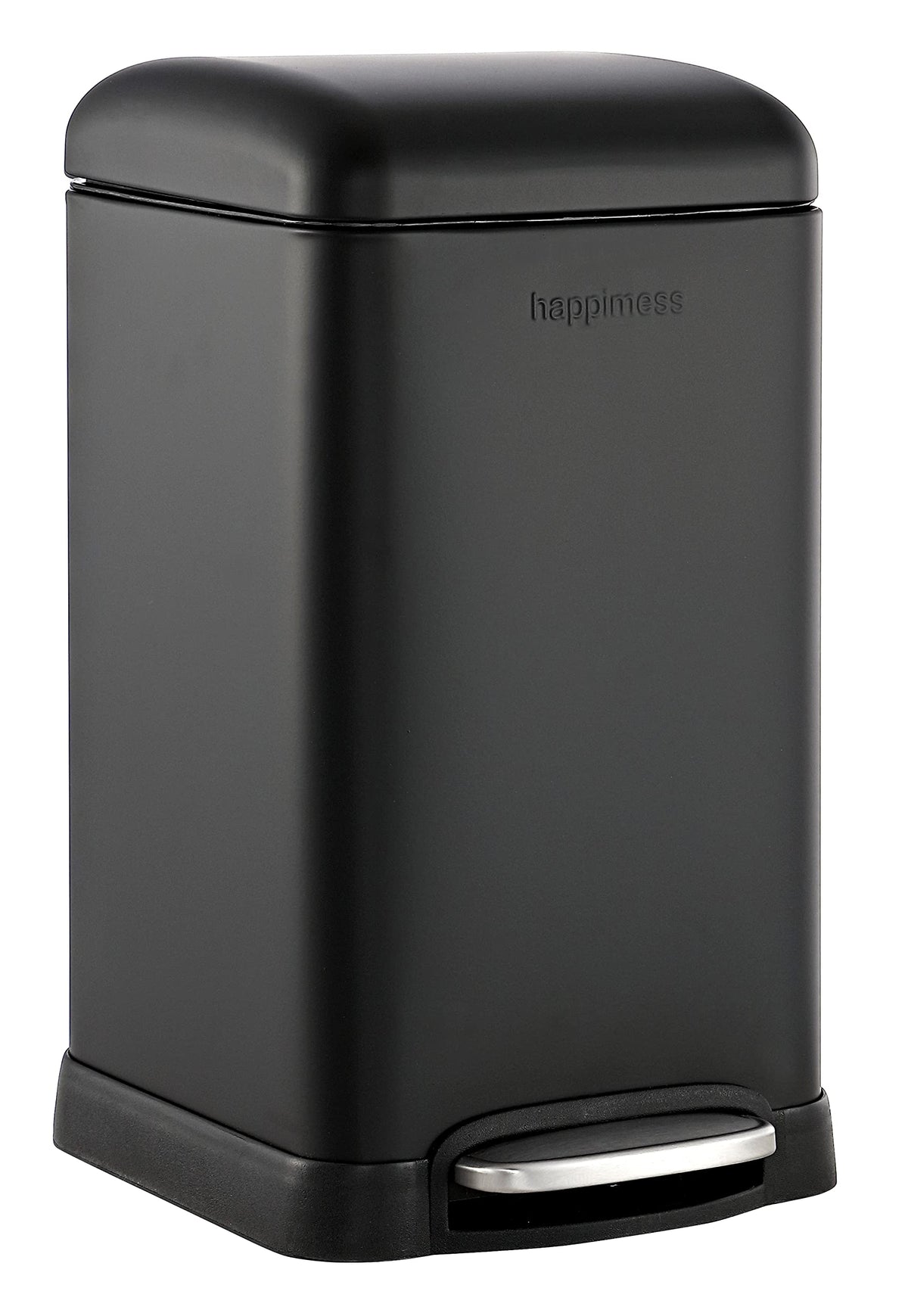 happimess HPM1012B Betty Retro Mini 3.2-Gallon Step-Open Trash Can with Soft-Close Lid, Modern, Minimalistic, Fingerprint Proof for Home, Kitchen, Laundry Room, Office, Bedroom, Bathroom, Black
