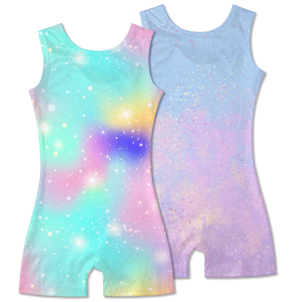 2 Packs Gymnastics Leotards for Girls Mermaid Leopard Dance Leotard Kids Biketard with Shorts