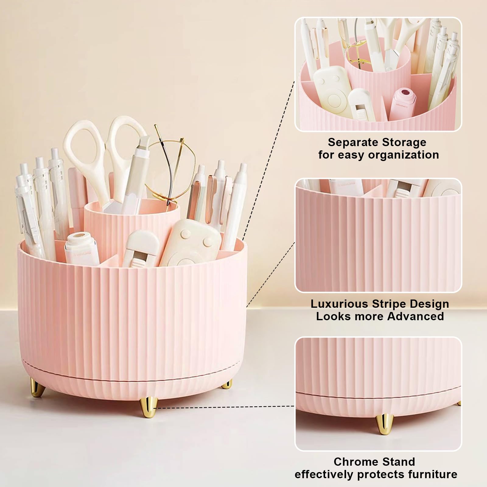 Makeup Brush Holder Organizer,360° Rotating Makeup Brush Organizer,5 Slot Make up Brushes Cup for Cosmetics, Nail Polish, Art Supply, Bathroom Vanity Desktop Organizer - Black