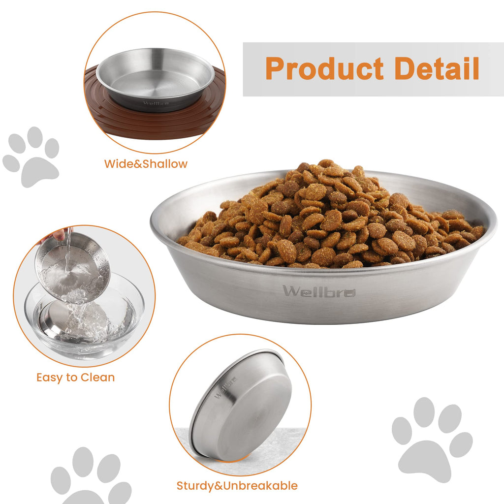 Cat Bowls, Stainless Steel Cat Bowls for Food and Water, Whisker Fatigue Shallow Non-Slip Dishes Plates for Small Dog Puppies Cats