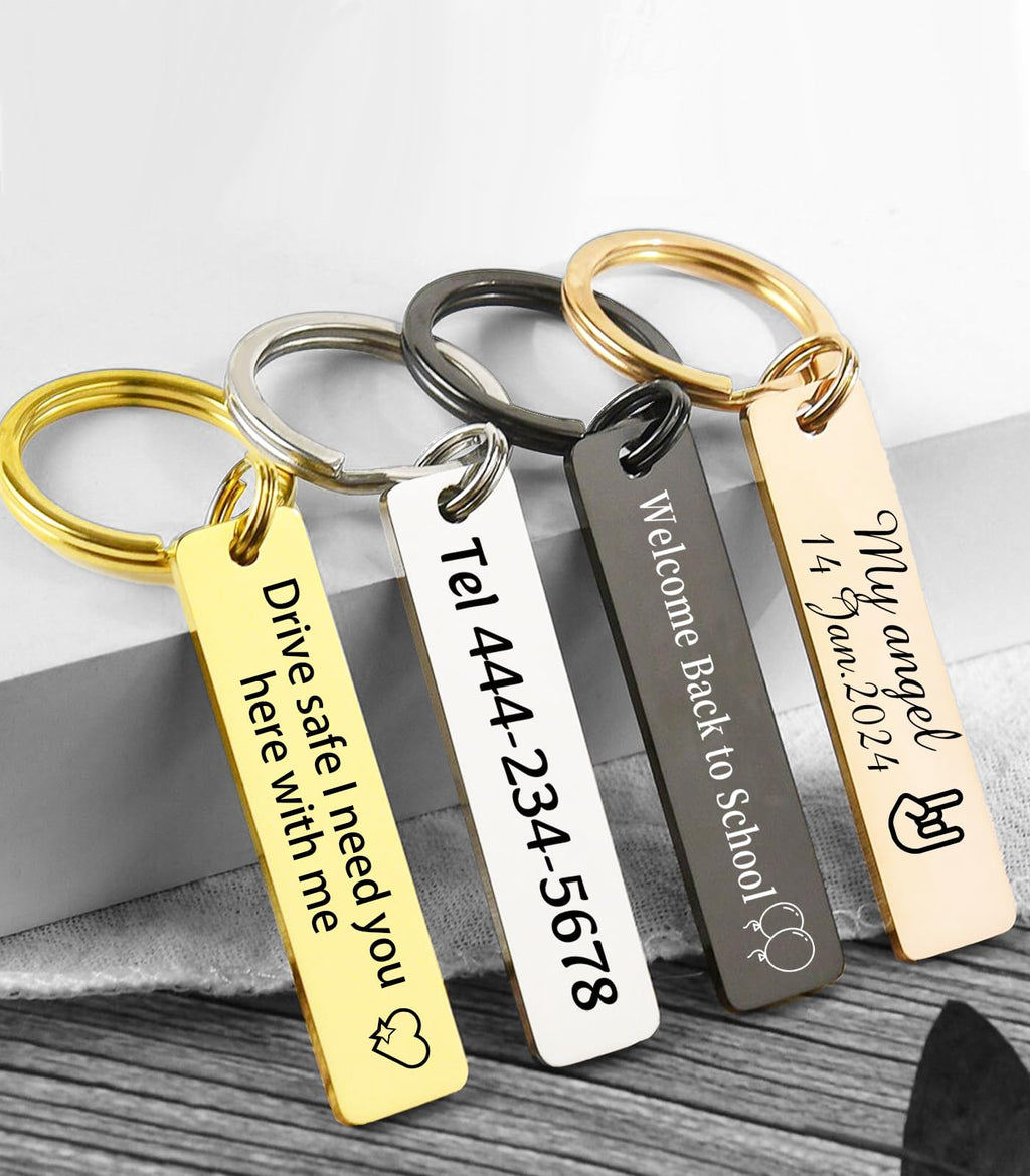 Customized Double-sided Keychain Stainless Steel Personalized Engraved Text Name Keychain Gifts for Men and Women