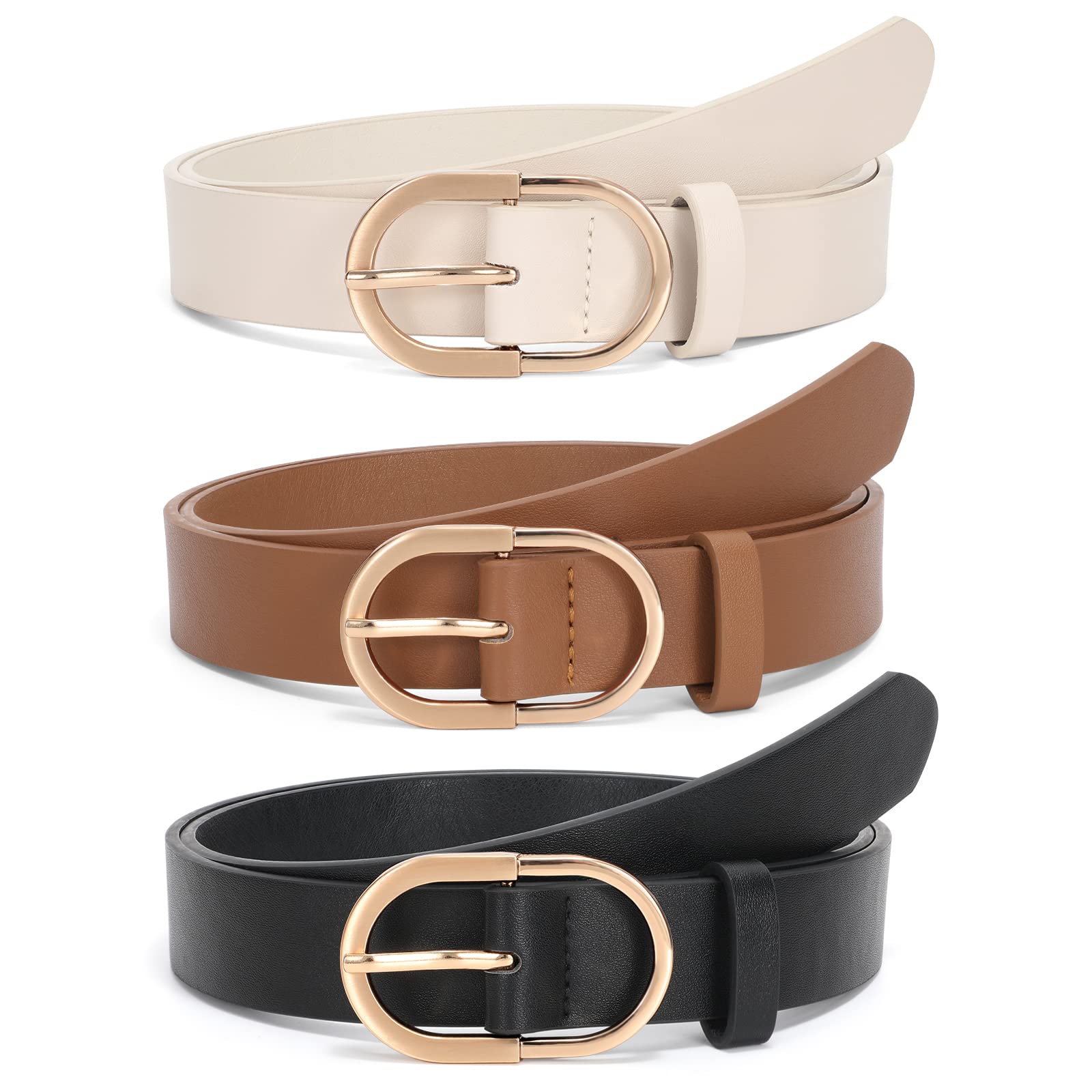 JASGOOD Women’s Leather Belts for Jeans Pants Fashion Ladies Belt with Gold Buckle