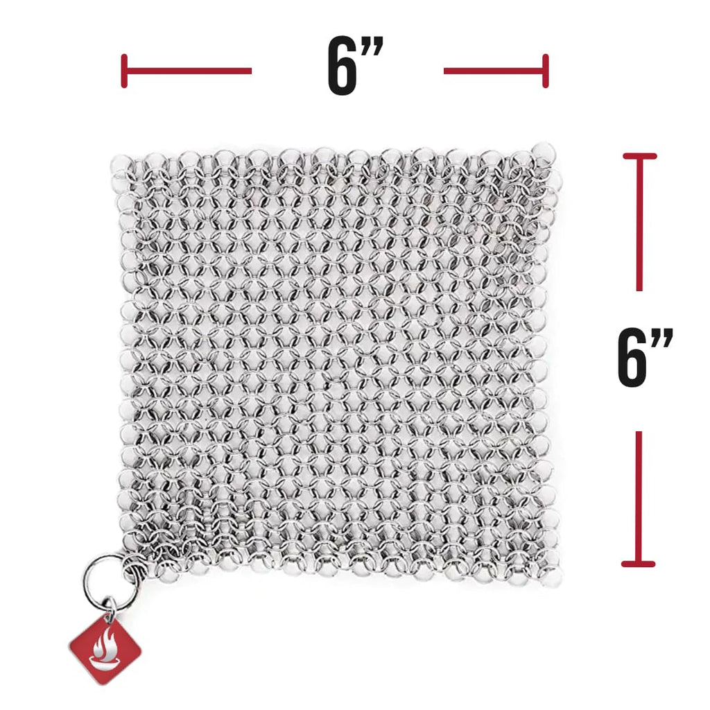Knapp Made CM Scrubber 4" x 4" Small Ring Chainmail Cast Iron Scrubber, Premium Stainless Steel Mesh Cleaner for Pre-Seasoned Pans, Dutch Ovens, Grills and Skillets