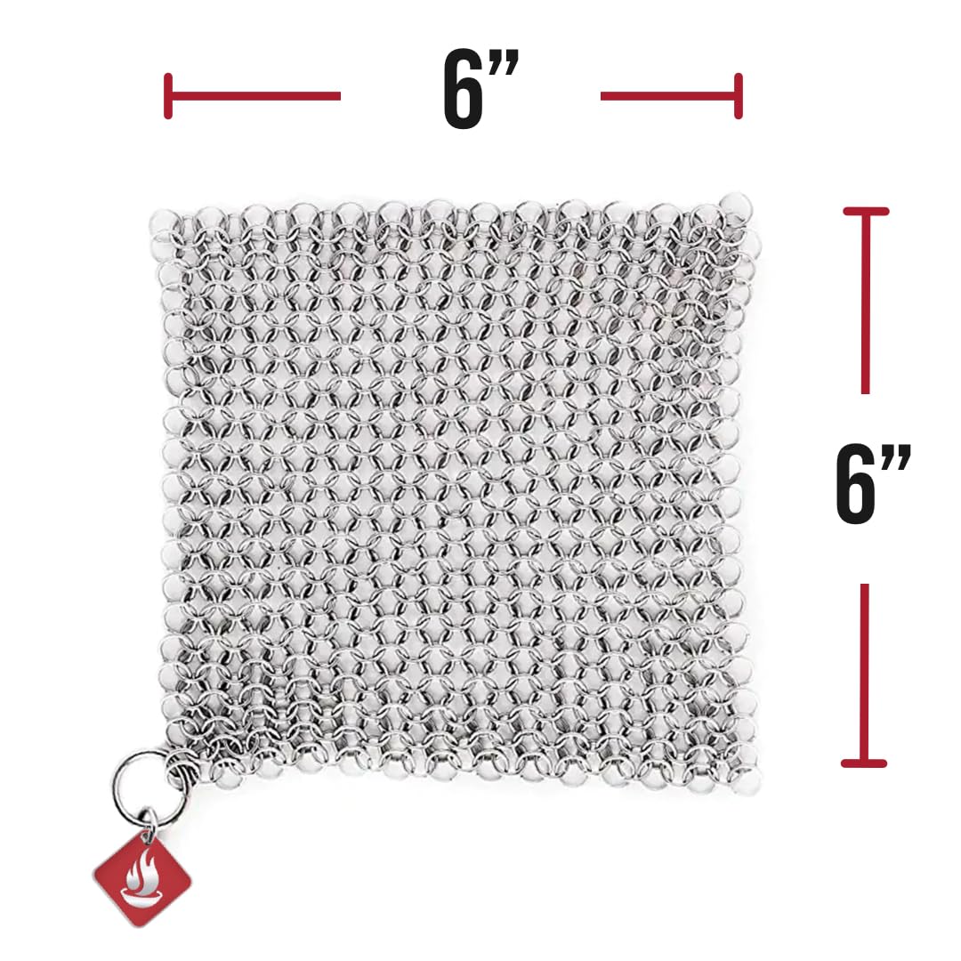 Knapp Made CM Scrubber 4" x 4" Small Ring Chainmail Cast Iron Scrubber, Premium Stainless Steel Mesh Cleaner for Pre-Seasoned Pans, Dutch Ovens, Grills and Skillets