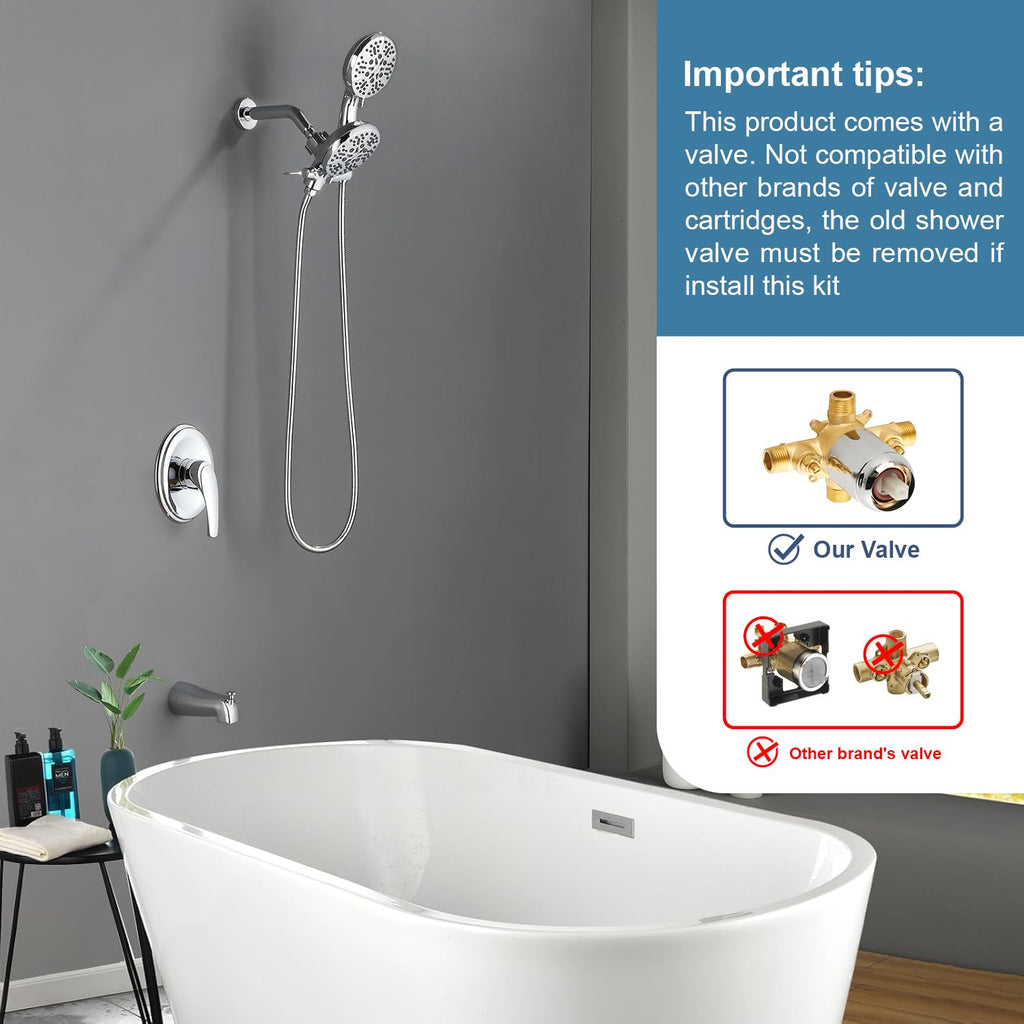 Shower Tub Kit Tub Shower Faucet Combo Set Bathtub Faucet Set Shower System with Tub Spout Shower Valve and Trim Kit Shower Fixtures Brushed Gold