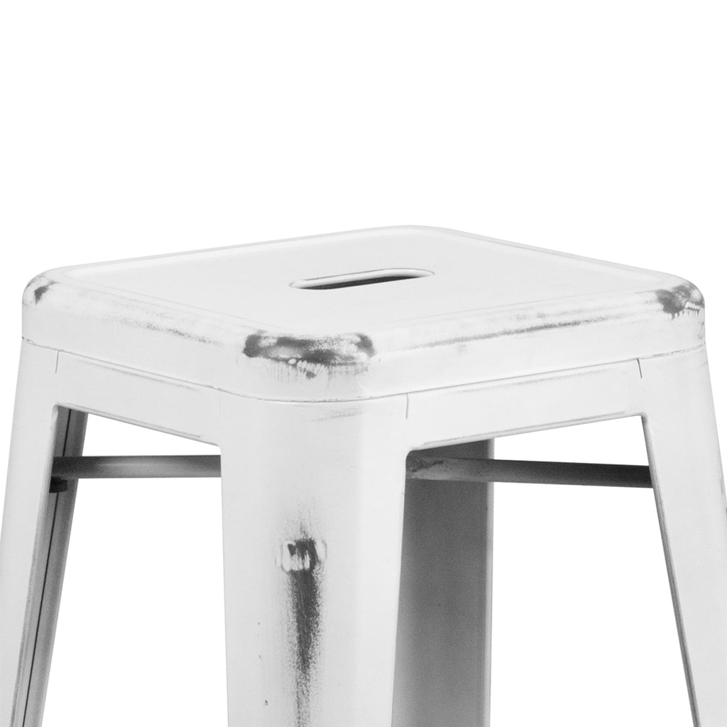Flash Furniture 30"H Commercial Modern Metal Backless Barstool, Indoor/Outdoor Industrial Square Stacking Bar Stool for Patio Bars/Restaurants, Black