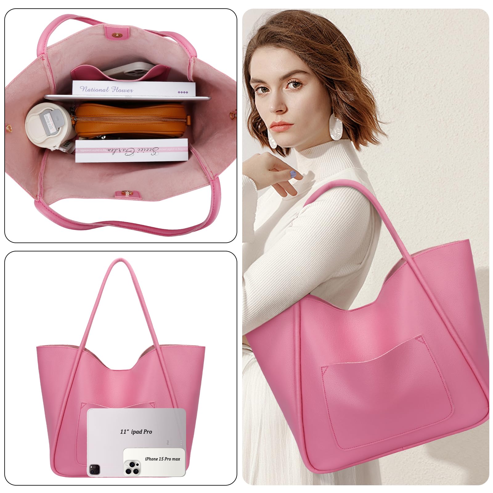 KKXIU Tote Bag for Women Vegan Leather Shoulder Purse Large Capacity Travel Bag