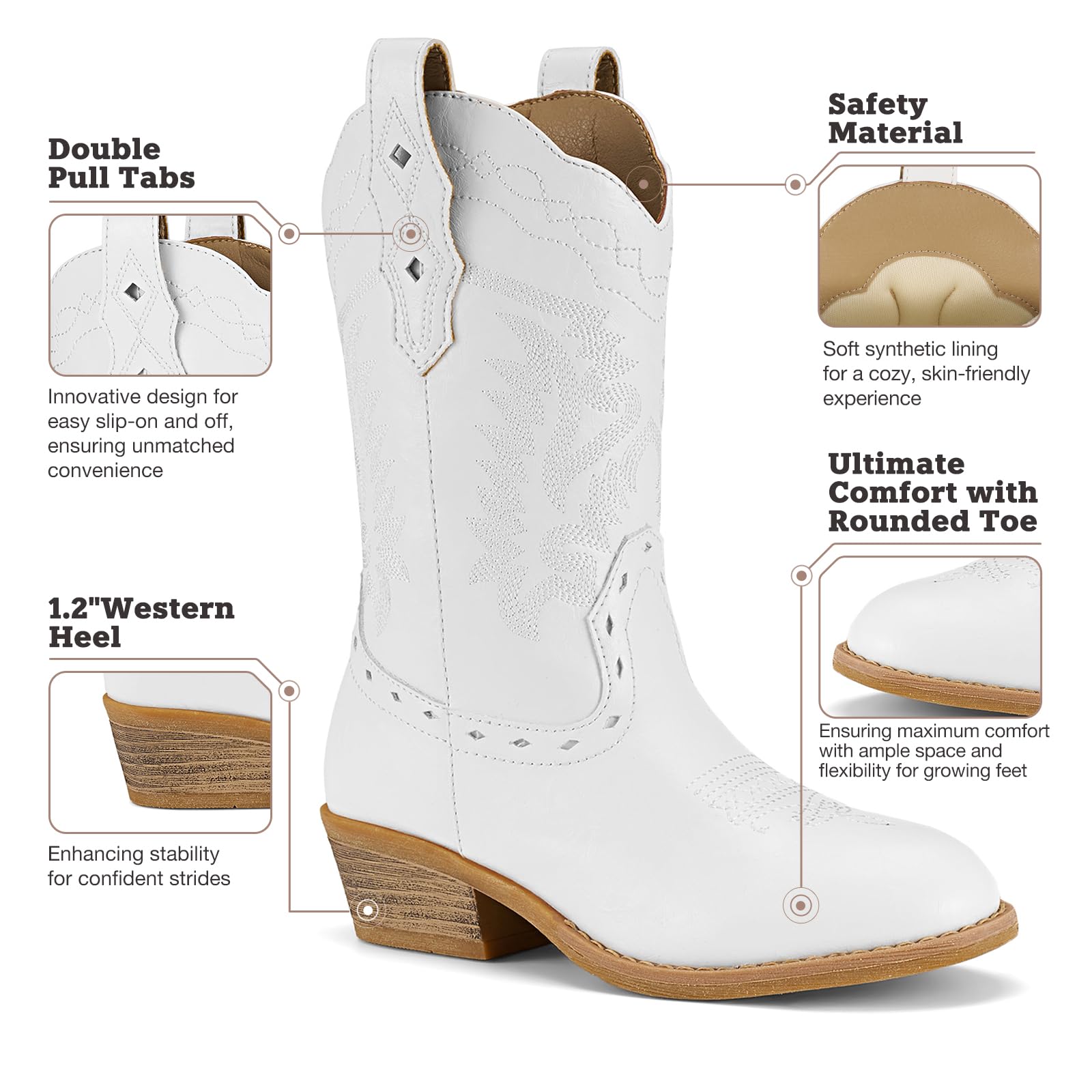 Rollda Kids Cowboy Boots Western Round Toe Cowgirl Boots for Boys Girls Toddler/Little Kid/Big Kid