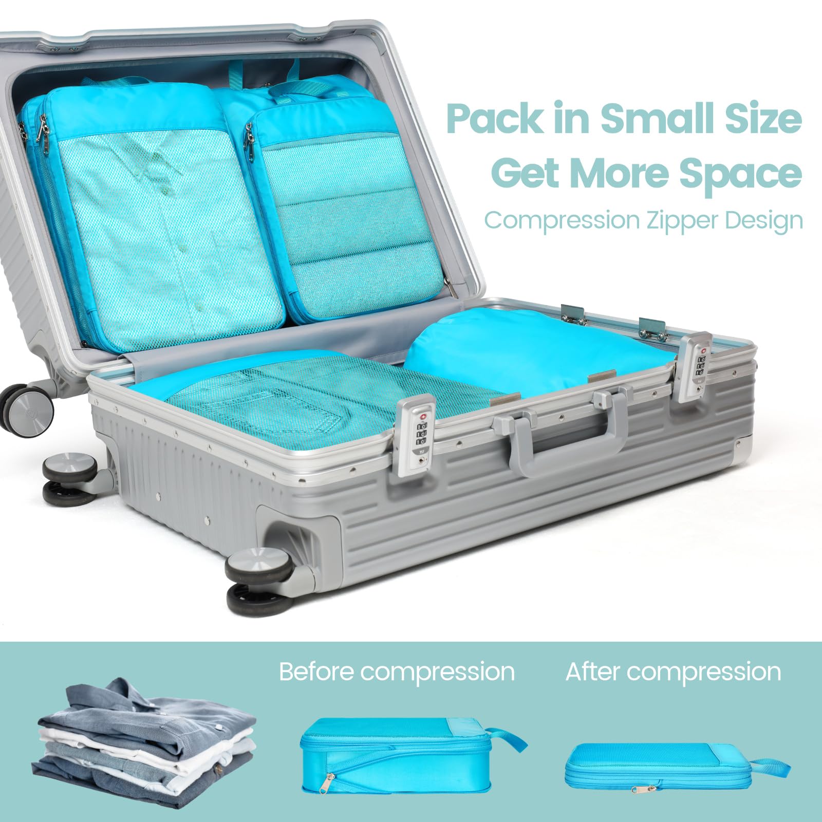 Cambond Compression Packing Cubes for Travel - Lightweight Expandable Travel Bags Luggage Organizers Travel Essentials Compression Cubes for Travel Space Saver for Carry on Suitcases Organizer