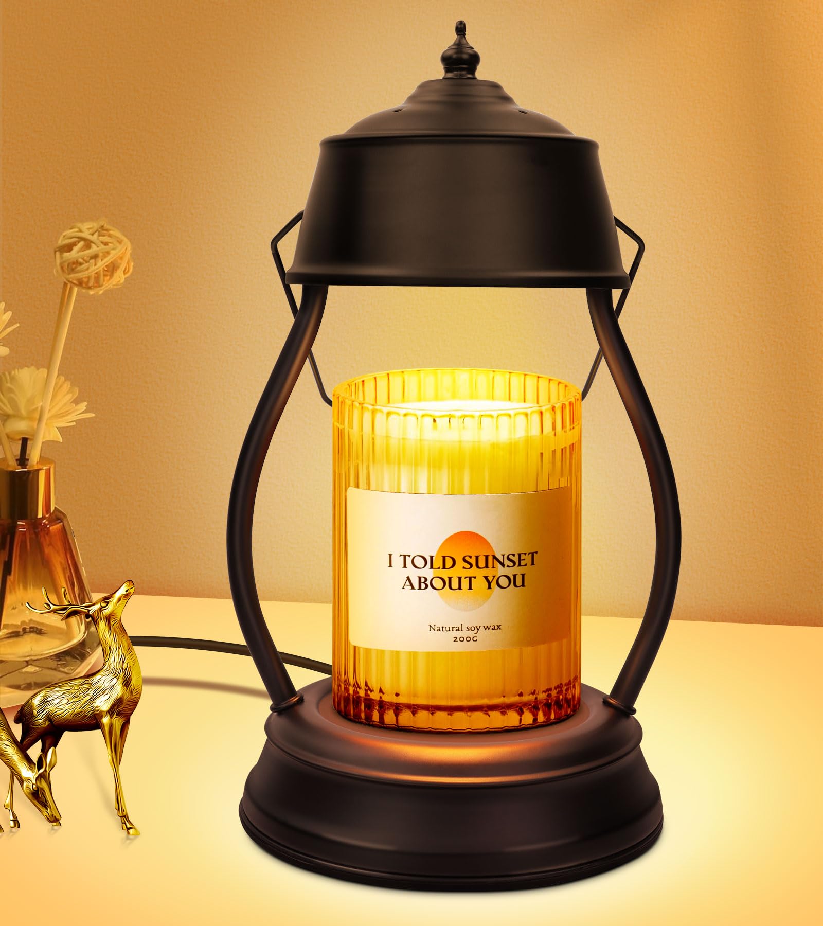 Candle Warmer Lamp, Dimmable Candle Warmer Lantern with Timer, Mothers Day Gifts for Women Mom, Office Home Decor, House Warming Gifts, Black Large Lantern Candle Lamp for New Home Bedroom Decor