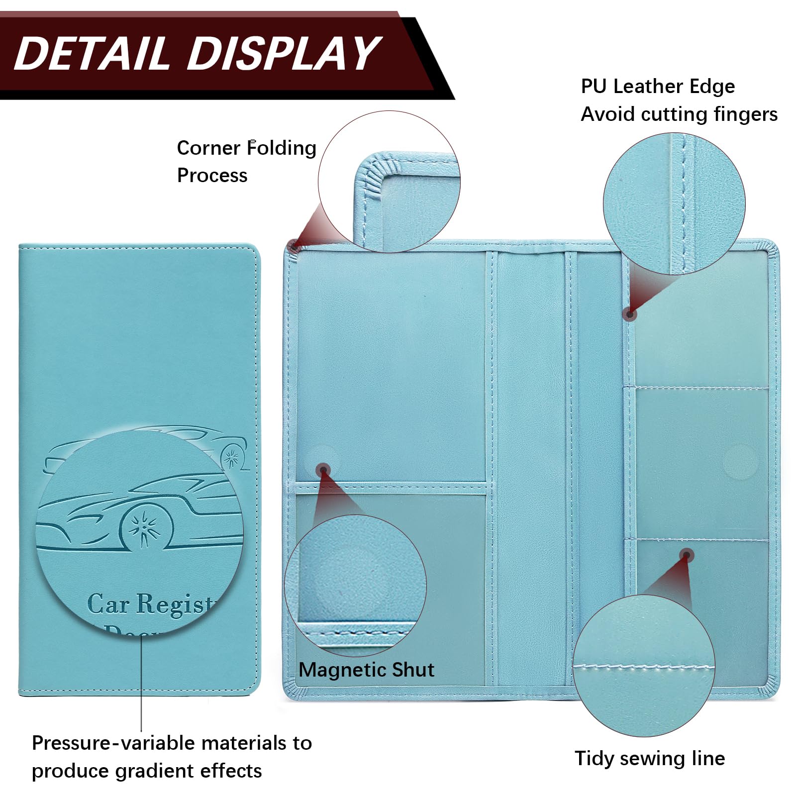 Car Registration and Insurance Card Holder for Women Men, Black Glove Box Paperwork Organizer with Magnetic Buckle for Easy Access and Protect Documents and Various Cards in Vehicle