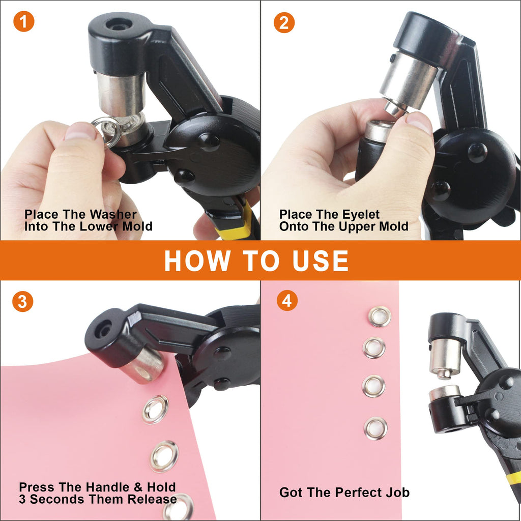 Heavy Duty Grommet Tool Kit with 1/2 Inch Die and 300 Sets of 12MM Grommets,Handheld Manual Eyelet Tool Rivet Press Punch Pliers for Leather Canvas Fabric