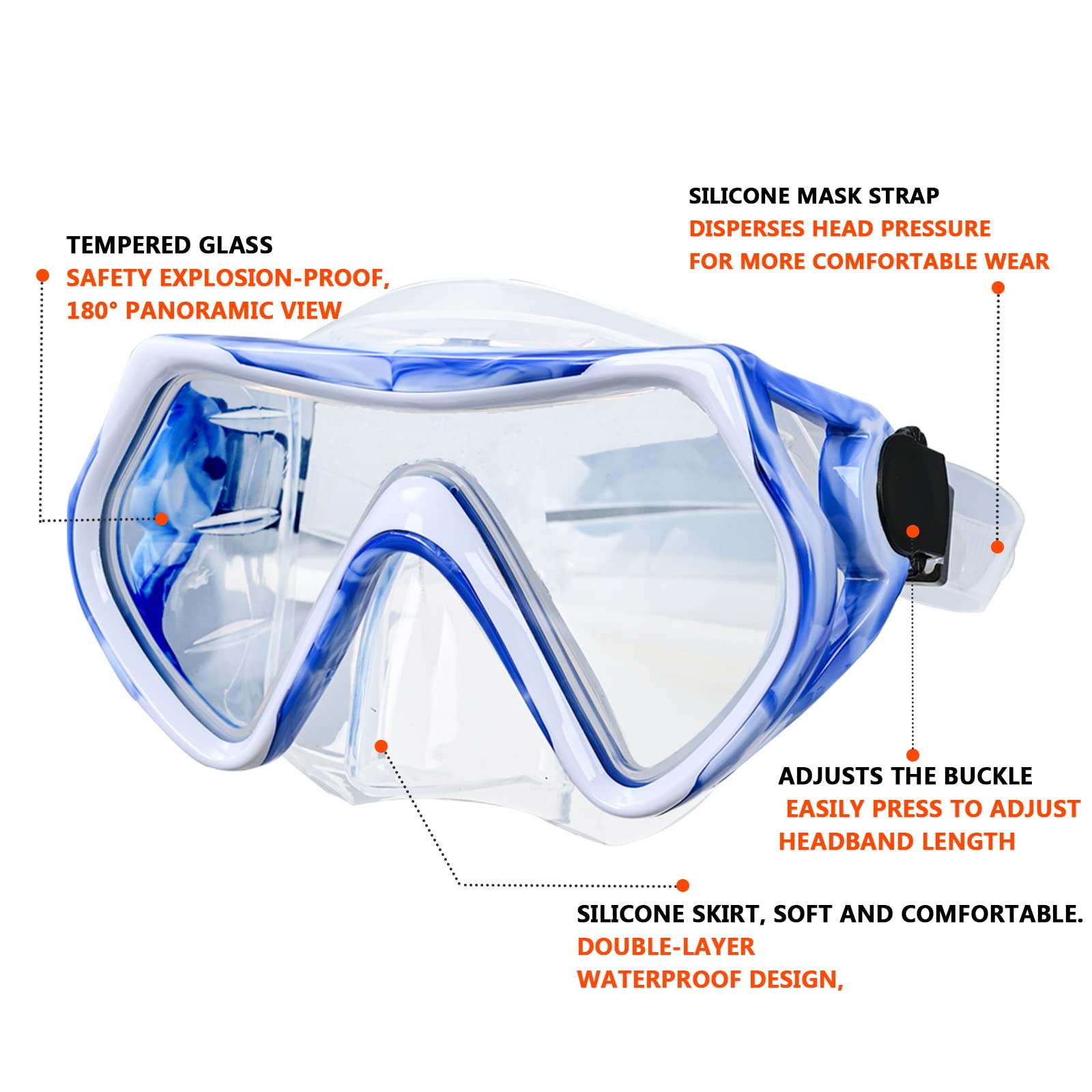 Snorkeling Gear for Adults, Dry Snorkel Mask Set, Scuba Diving Snorkle mask Set Adult, Panoramic Wide View Anti-Fog Dive mask, Swimming Diving Snorkeling Packages