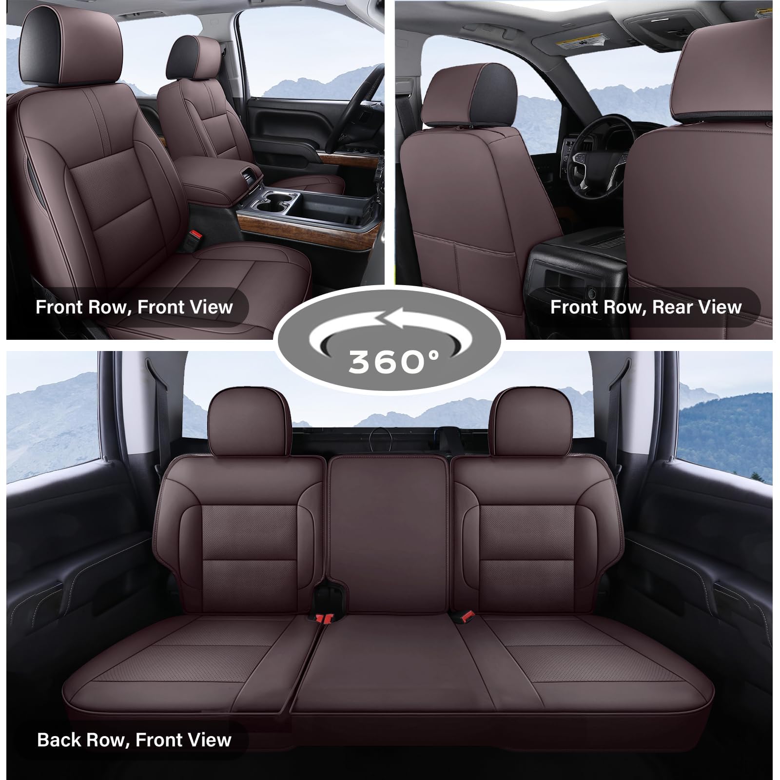 Coverado Chevy Silverado Seat Covers, Faux Leather Seat Covers Fit for Chevy Silverado GMC Sierra 2007-2025 1500, 2015-2025 2500HD 3500HD Crew Double Extended Cab (Front, Black)