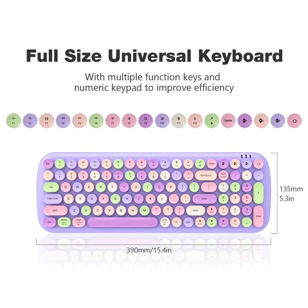 MOFII Wireless Keyboard and Mouse Combo, Compact Typewriter Retro Round Computer Keyboard and Mouse Set, Plug and Play, for Windows, Computer, Desktop, PC, Notebook - Black Green Gradient