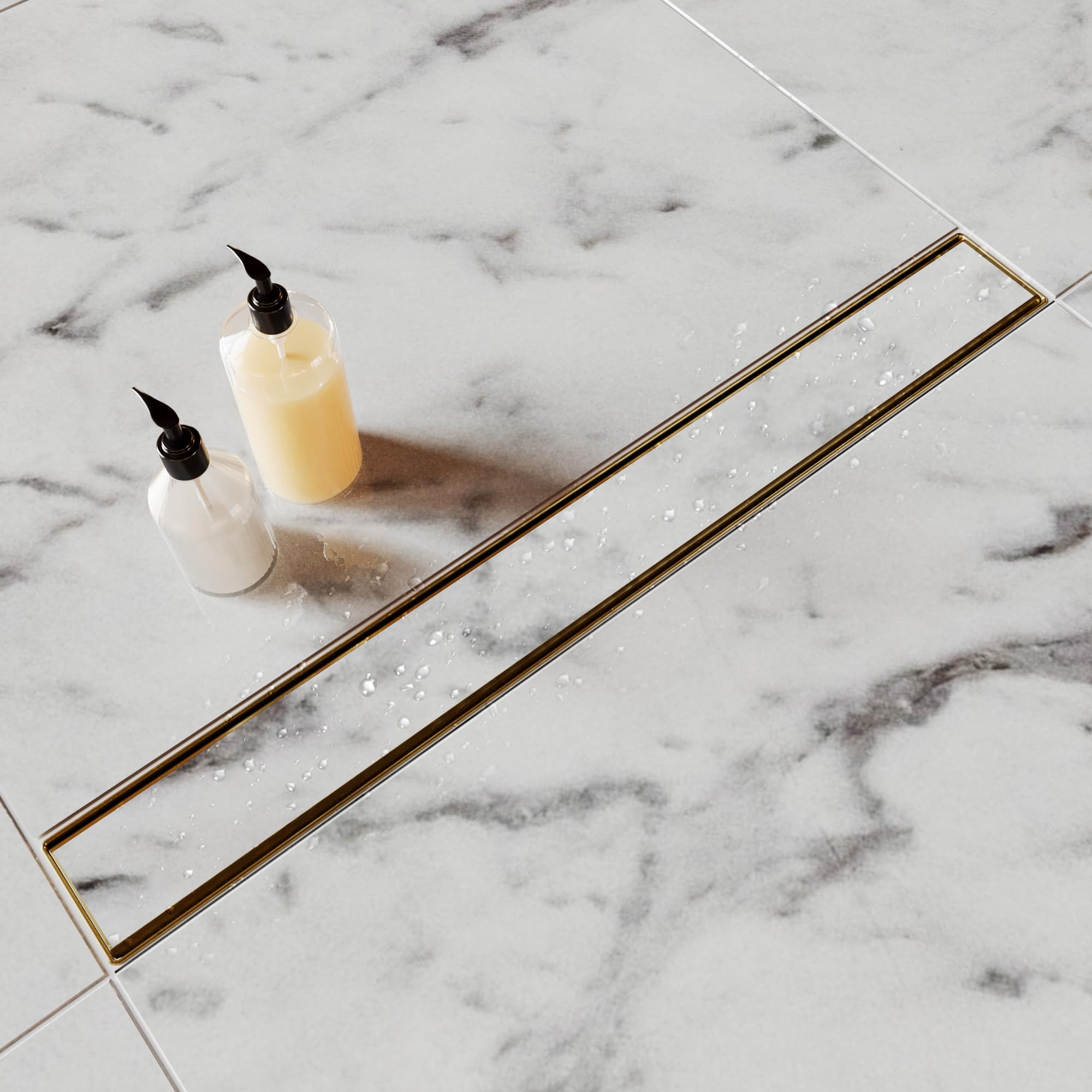 6 Inch Gold Shower Drain, Modern 2-in-1 Tiled Shower Drain - 304 Stainless Steel Square Shower Floor Drain for Bathroom, Brushed Gold Drain Shower with Tile Insert Grate Removable, Hair Strainer