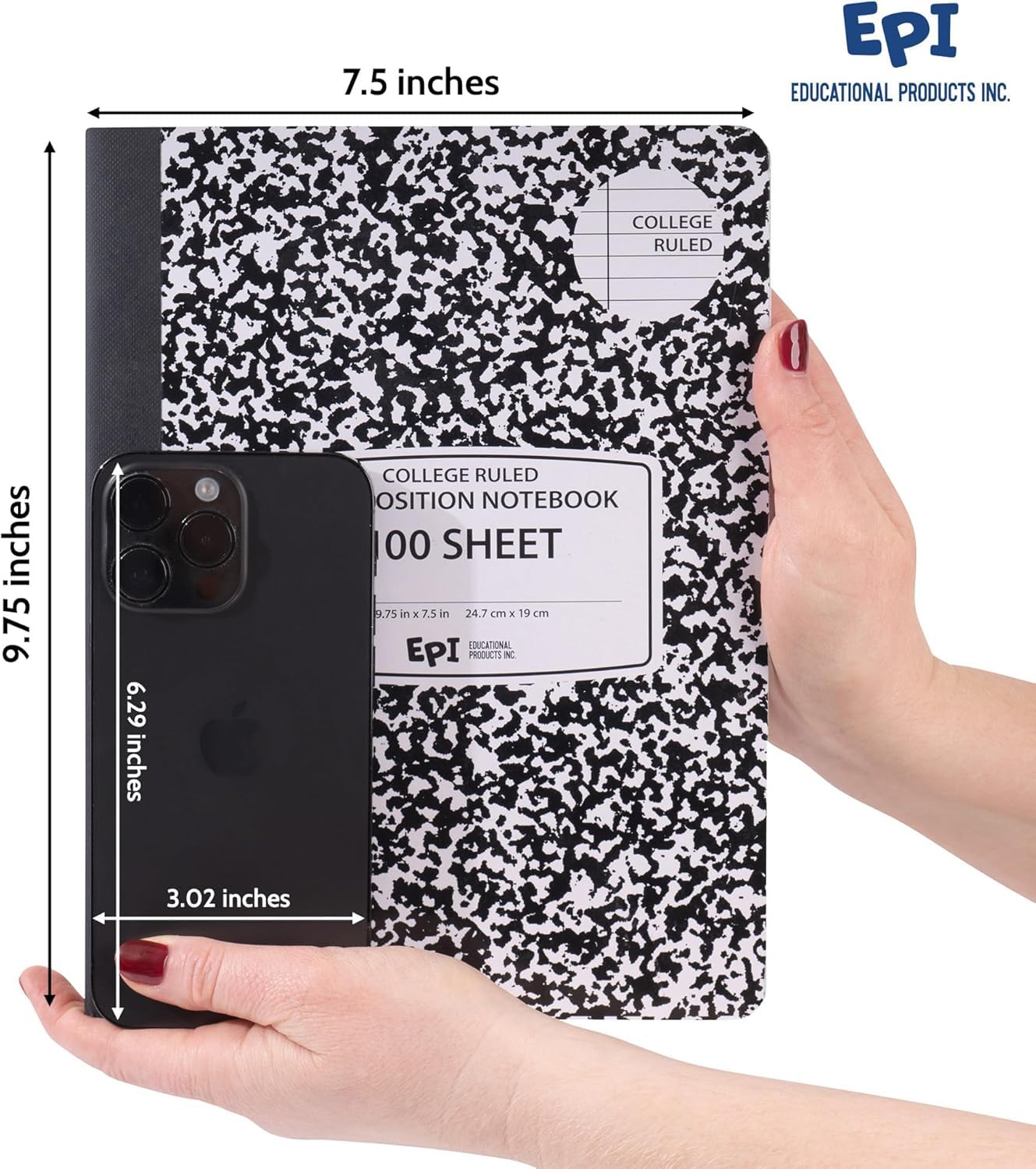 3 Pack - EPI Marble Hardcover Wide Ruled Composition Notebook | 200 Pages (100 Sheets), 9.75 x 7.5 in, Sturdy Sewn Binding | School, Office, Journaling, Notes