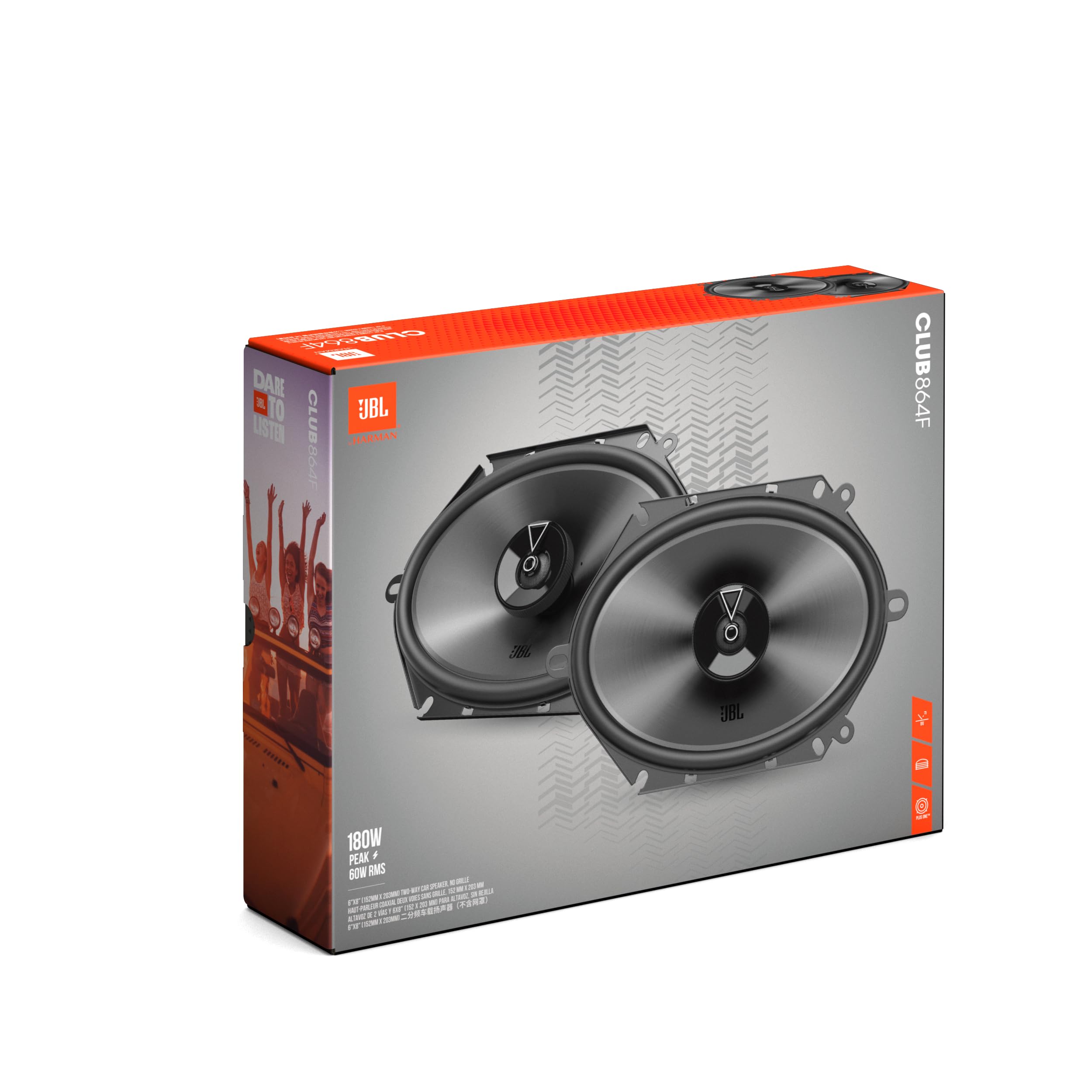 JBL Club 34F - 3-1/2" (87mm) Two-Way Car Speaker, 75 Watts Peak, 25 Watts RMS, Sensitivity (@ 2.83V): 89dB, Frequency Response: 90Hz – 20kHz, Nominal Impedance: 3.0 ohms