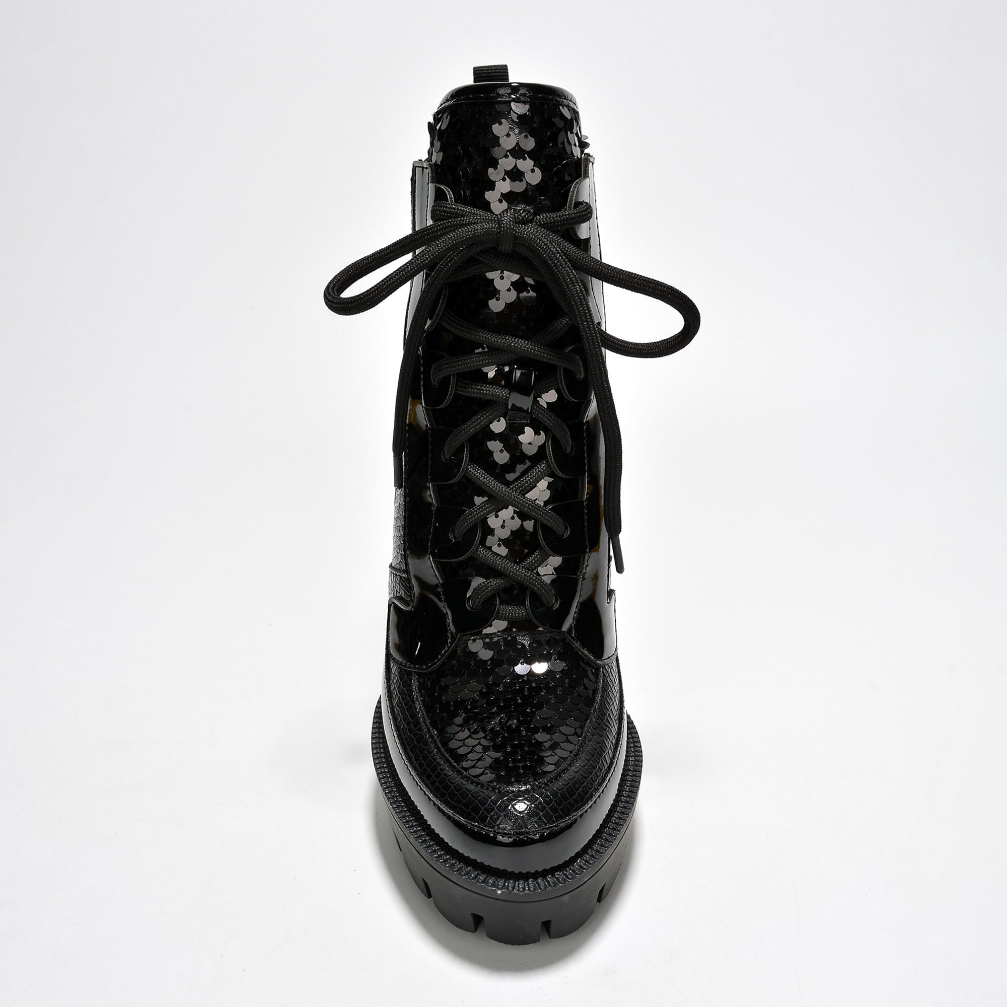 Cape Robbin Nell Heeled Boots for Women Sparkly Sequin Platform Chelsea Boots Women - Chunky Block Heels with Sequined Tongue and Heel - Stylish Glitter Ankle Boots for Women
