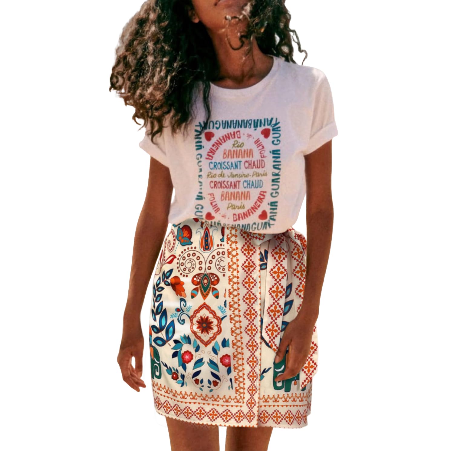 Womens Summer Floral Wrap Short Skirt Tie Side High Waist A Line Beach Vacation Boho Mini Skirt