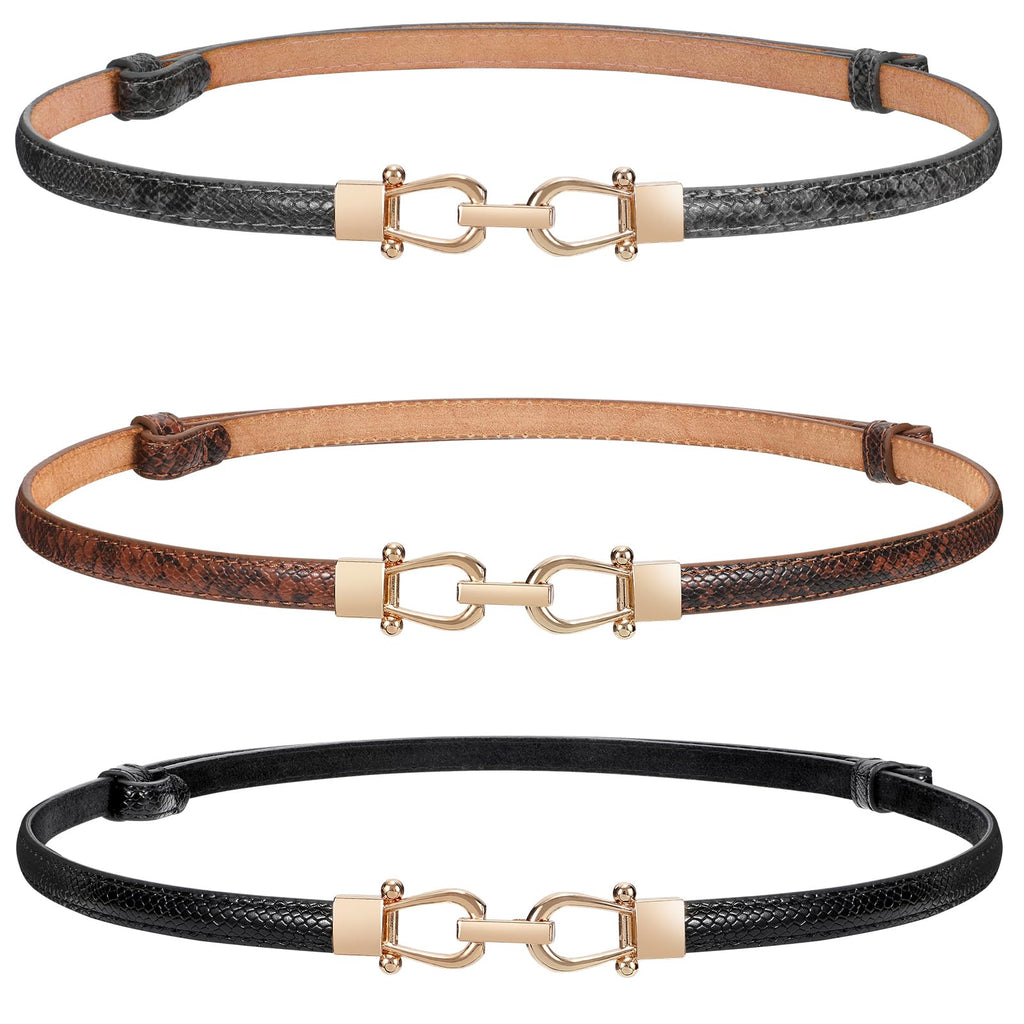 WERFORU Women Classic Leather Belt With Square Gold Silver Buckle For Jeans Pants