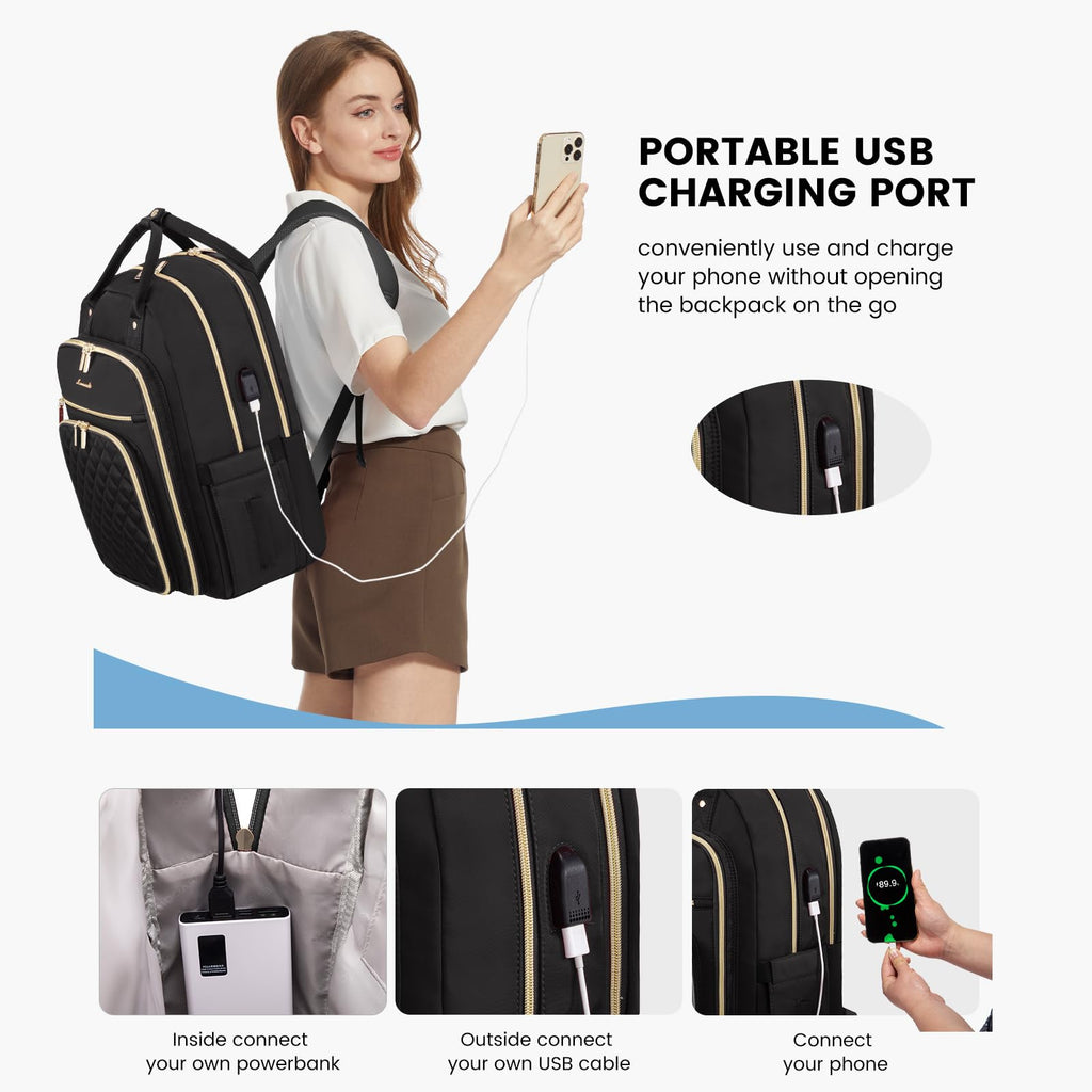 LOVEVOOK Laptop Backpack for Women, Water Resistant Travel Work Backpacks Purse College Business Teacher Nurse Computer bag with USB Charging Port