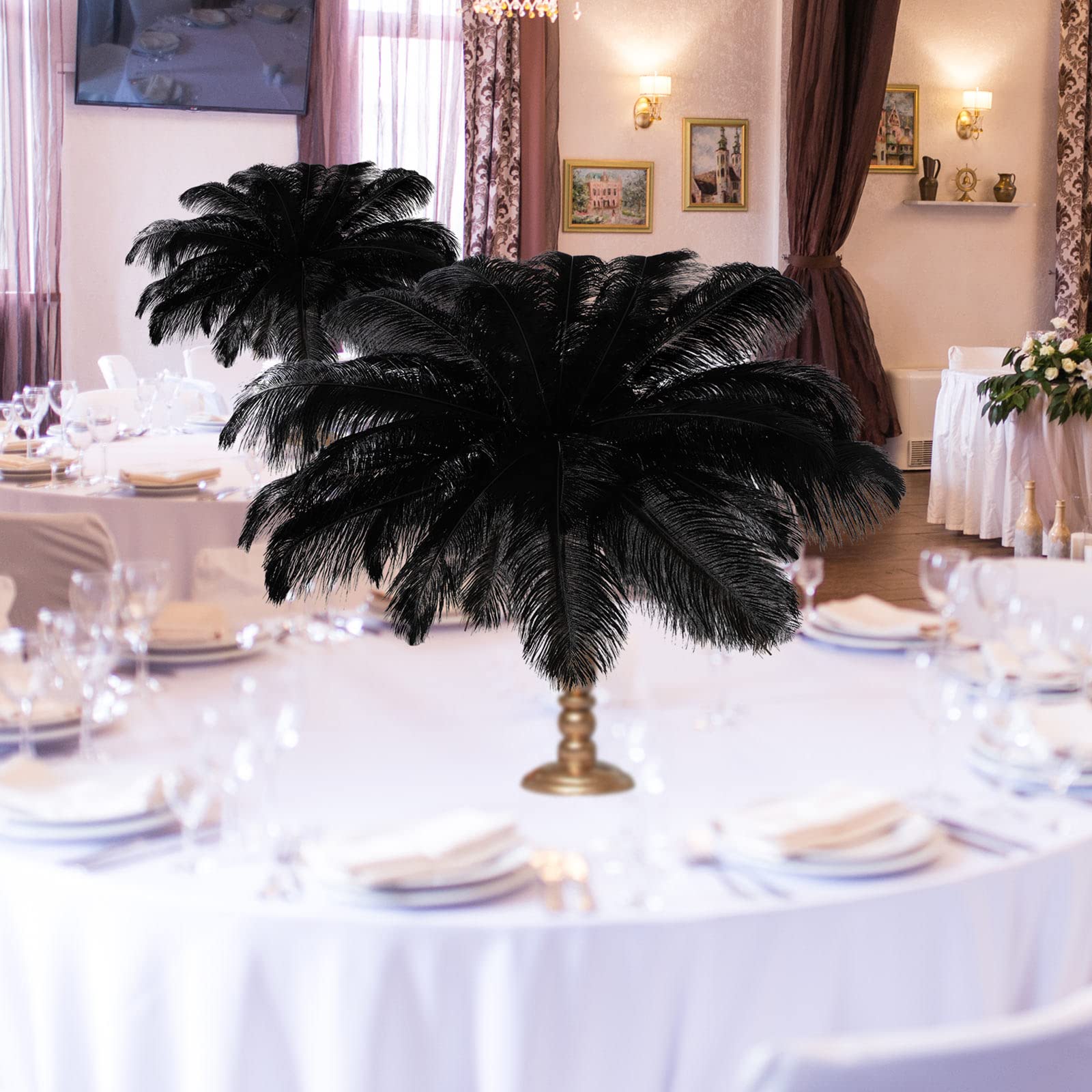 Retrowavy 50 Pcs 14-16 Inches Large Natural Ostrich Feathers Bulk for Centerpieces for Wedding Party Centerpieces Home Decoration Flower Arrangement (Black)