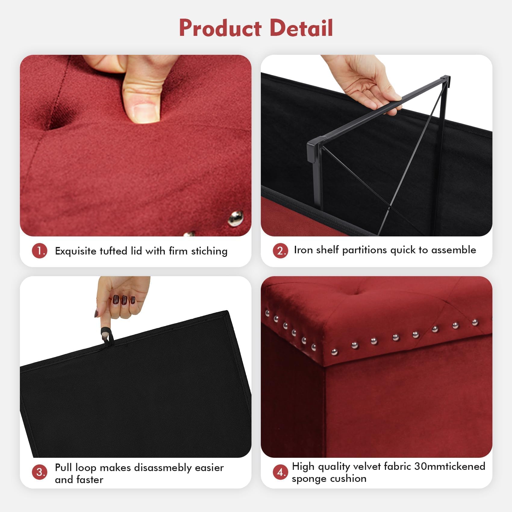 B FSOBEIIALEO Storage-Ottoman Cube-Folding Tufted - Ottomans with Storage, Coffee Table Top Cover, Storage Boxes Footrest Stool for Bedroom, Luxury Velvet Fabric 15.7 Inches Black