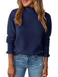Saodimallsu Womens Ruffle Mock Neck Sweater Puff Long Sleeve Fall Soft Knit Casual Pullover Sweaters Top