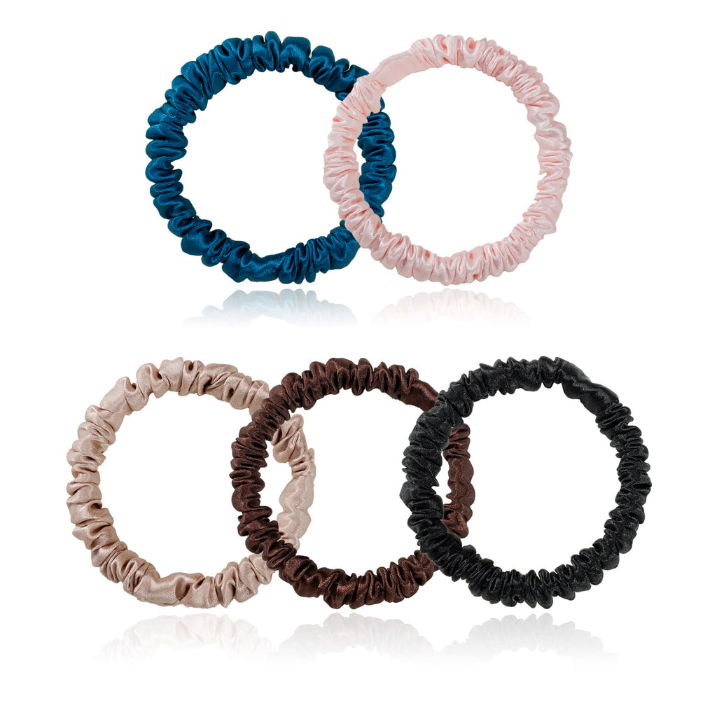 Silk Scrunchies for Hair 100% Mulberry Silk Hair Ties（Silver gray, Dark gray, Pink）
