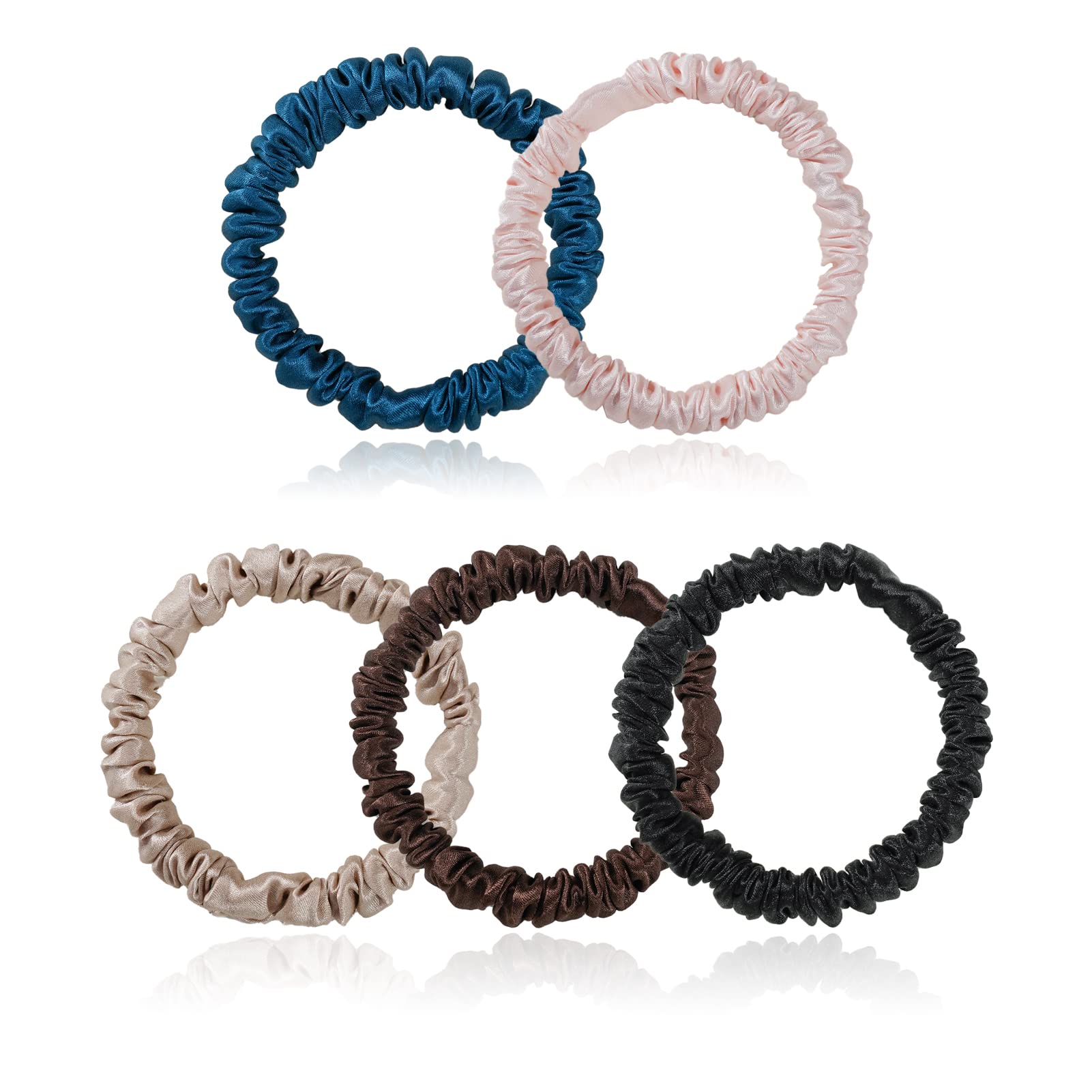 Silk Scrunchies for Hair 100% Mulberry Silk Hair Ties（Silver gray, Dark gray, Pink）