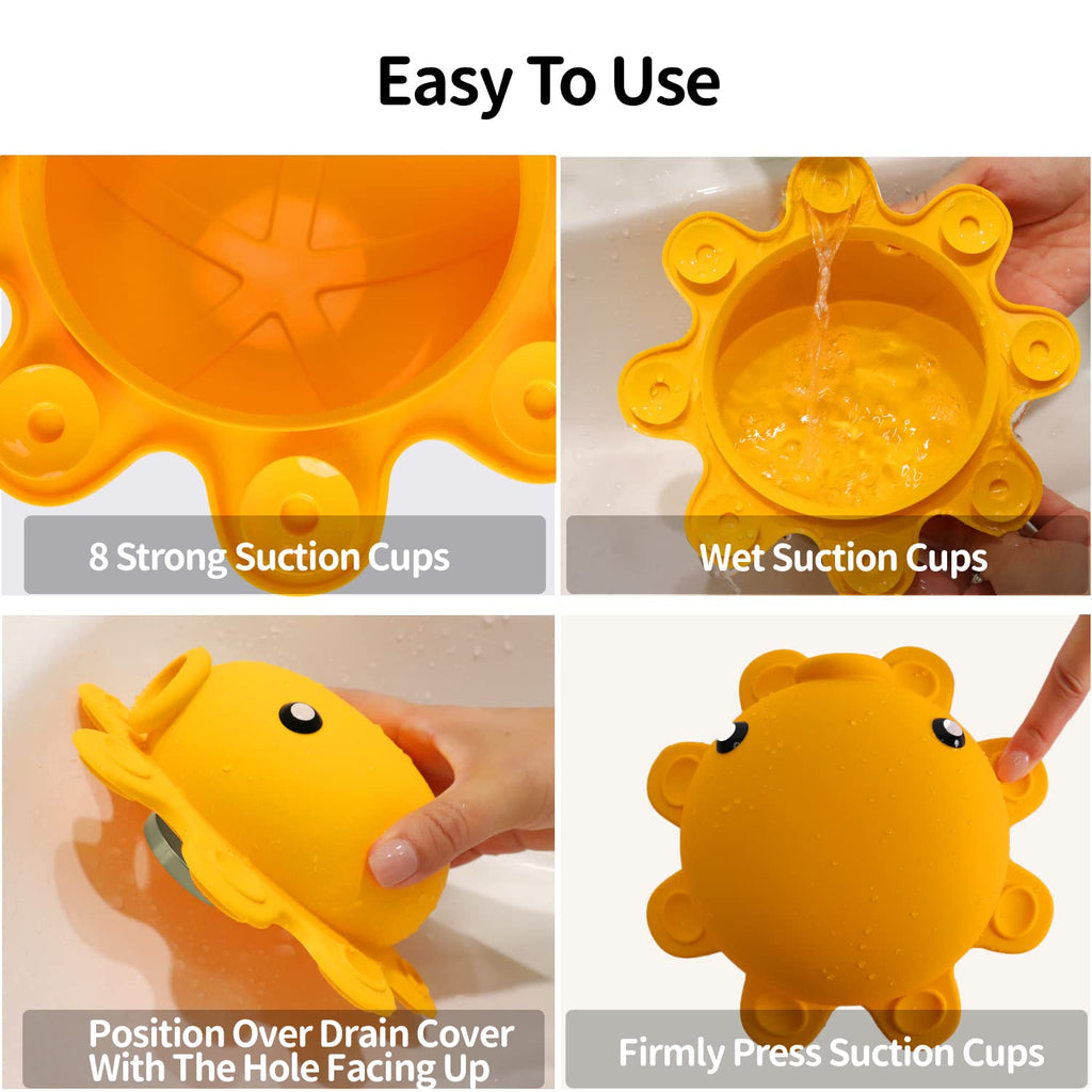 Bathroom Bathtub Overflow Drain Cover- Silicone Bath Tub Drain Cover, Tub Overflow Drain Stopper with Suction Cups, Adds Inches of Water for Deeper Bath, Cute Bathroom Accessories, Baby Blue