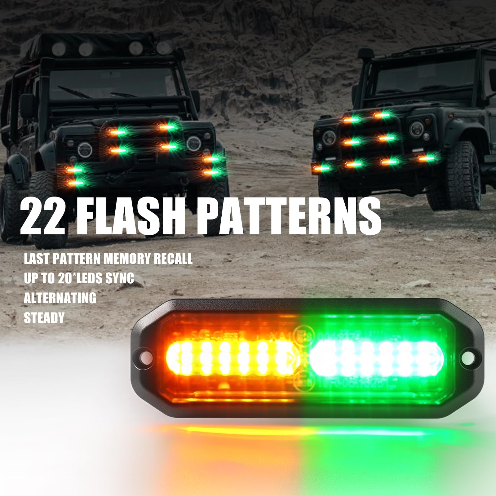 WINECO Amber led strobe lights for trucks 8pcs 12-LED Surface Mount Flashing Strobe Lights kit for Trucks Car Vehicles LED Mini Grille Grill Strobe Light Head Emergency Hazard Warning lights