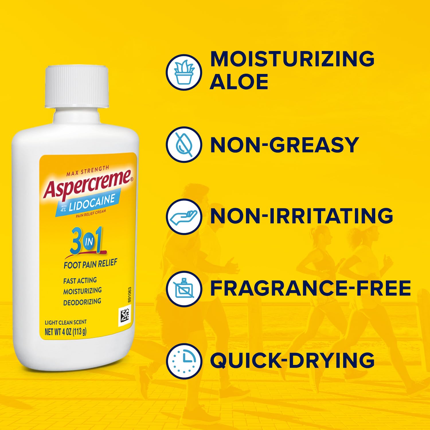 Aspercreme Lidocaine Foot Pain Relief Cream Soothes Aggravated Nerves & Moisturizes Dry Feet, Numbing Topical Analgesic with Max-Strength Lidocaine & Moisturizing Aloe, 4 Oz.