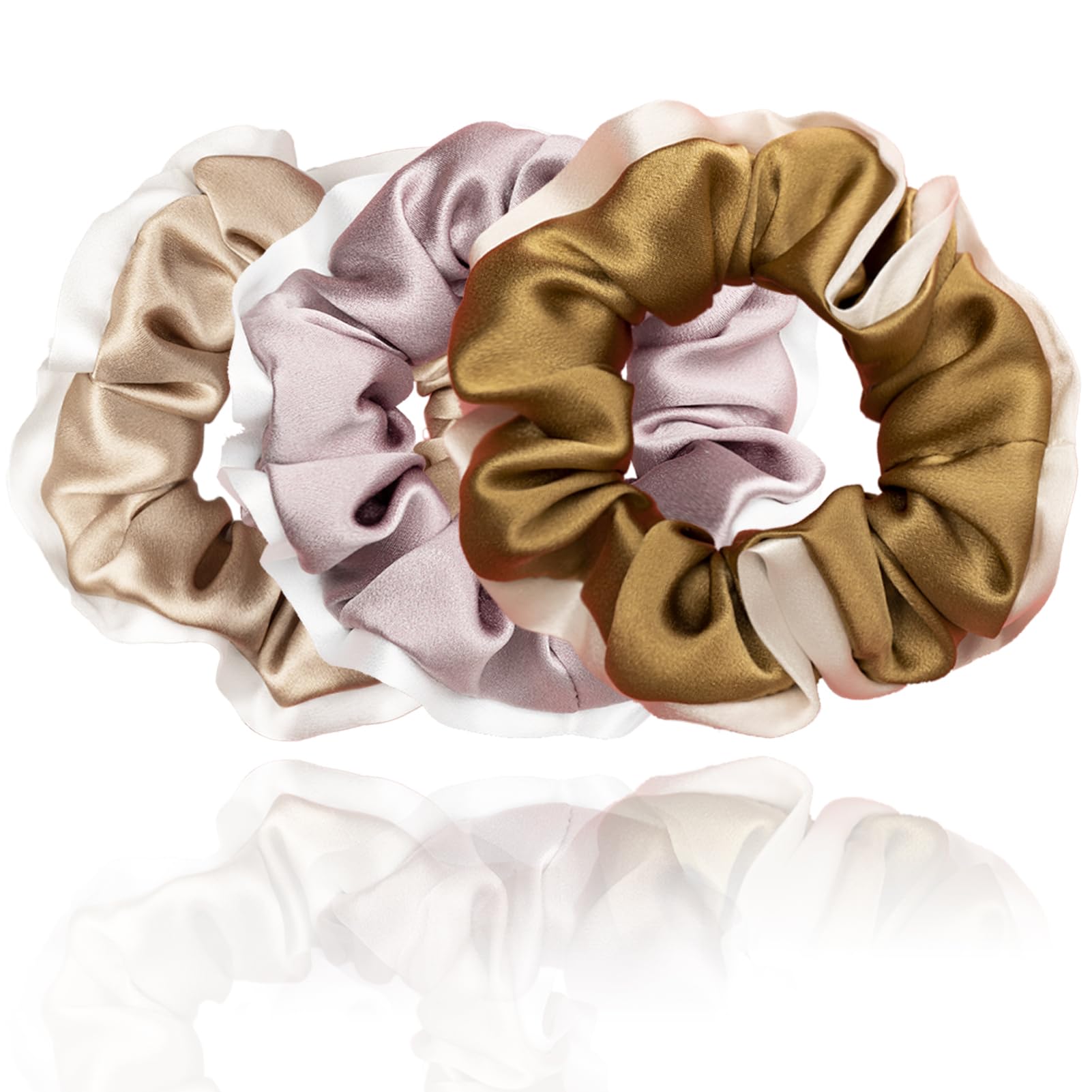 Silk Scrunchies for Hair 100% Mulberry Silk Hair Ties（Silver gray, Dark gray, Pink）