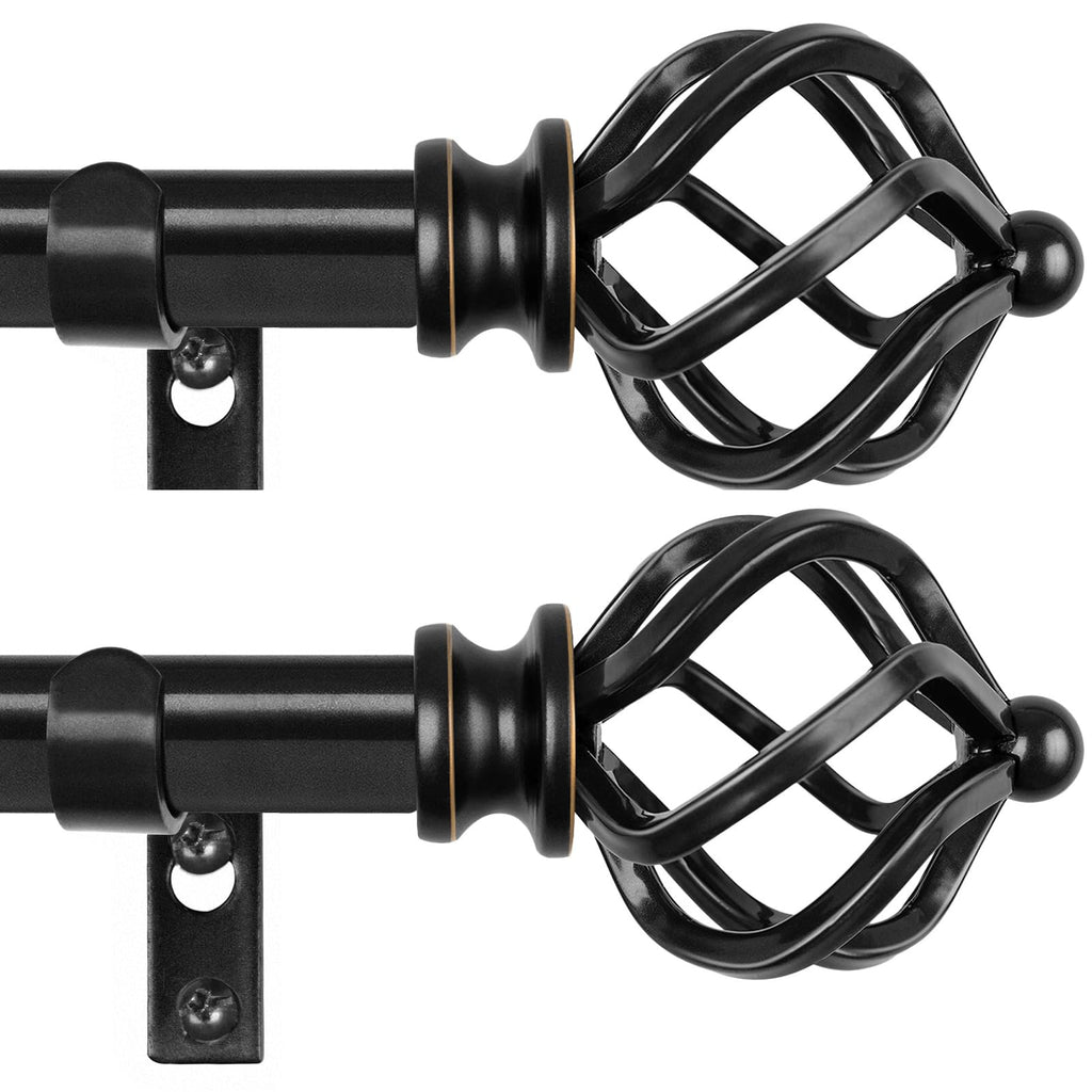 KAMANINA Silver Curtain Rod 32 to 58 Inch(2.6-4.8ft), Adjustable Curtain Rods for Windows 28 to 48 Inch, 3/4 Inch Splicing Drapery Rods with Twisted Cage Finial