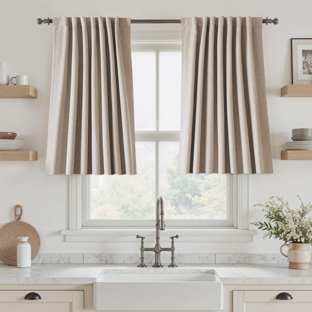 UHITECH Short Linen Curtains 24 Inch Long for Farmhouse Small Windows Modern Cafe Sytle Blackout Curtains for Living Room Back Tab Thermal Black Out Drapes 2ft
