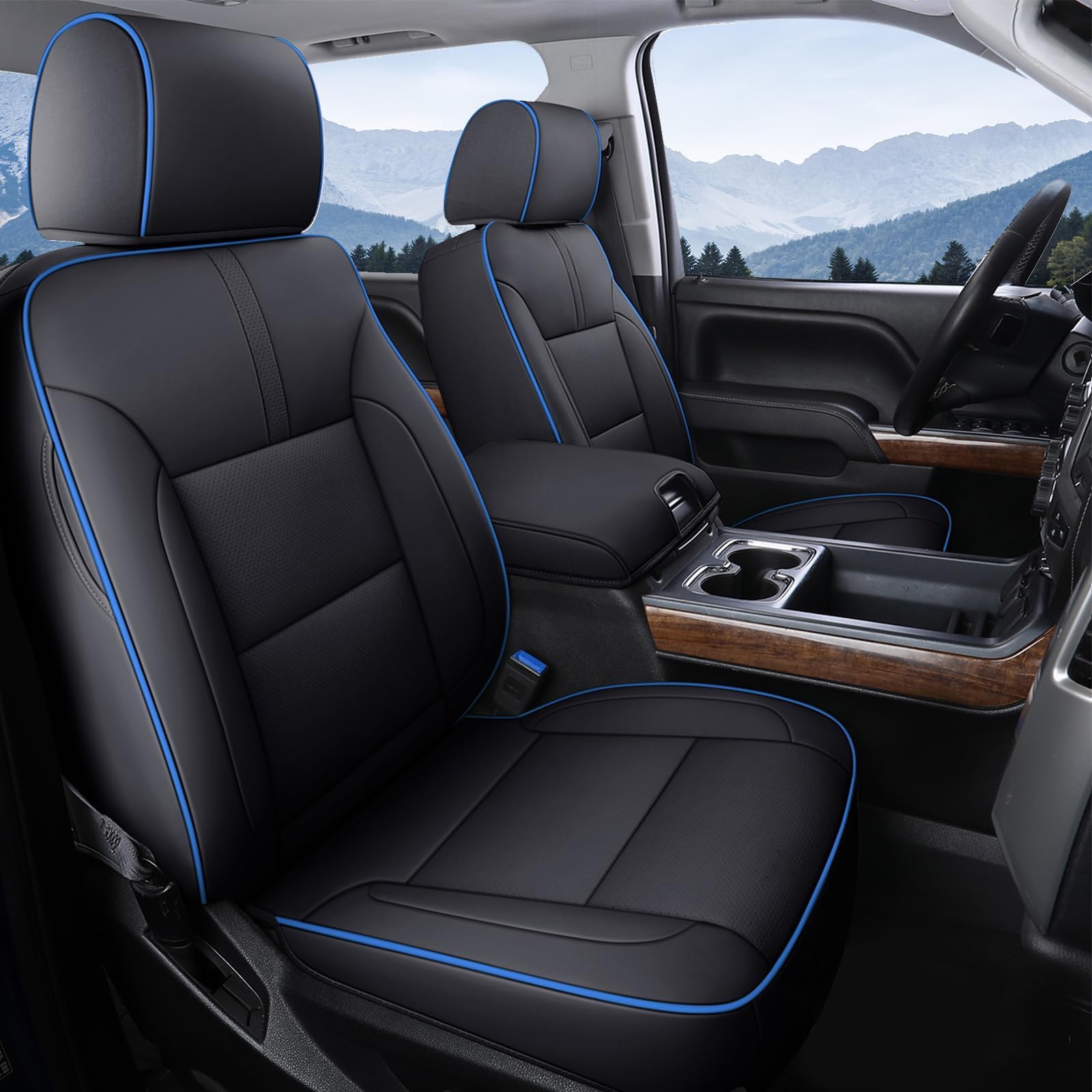 Coverado Chevy Silverado Seat Covers, Faux Leather Seat Covers Fit for Chevy Silverado GMC Sierra 2007-2025 1500, 2015-2025 2500HD 3500HD Crew Double Extended Cab (Front, Black)