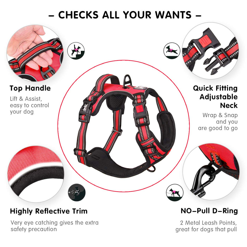 PoyPet Dog Harness No Pull, Reflective Vest Harness with Front & Back 2 Clips and Easy Control Handle for Small Medium Large Dog (XS, Black)