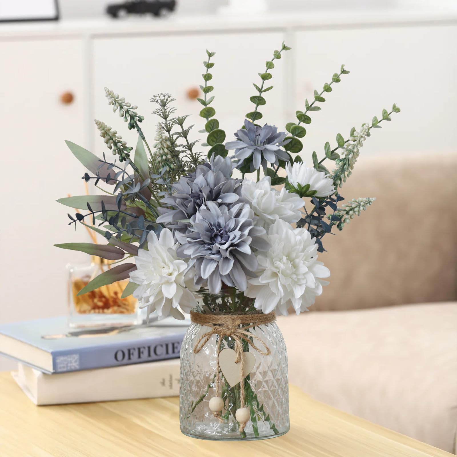 Leftover Fake Flowers in Vase,Faux Flowers in Vase,Table Centerpieces for Dining Room,Flower Centerpieces for Tables,Artificial Flowers,Kitchen Decor,Coffee Table Decor