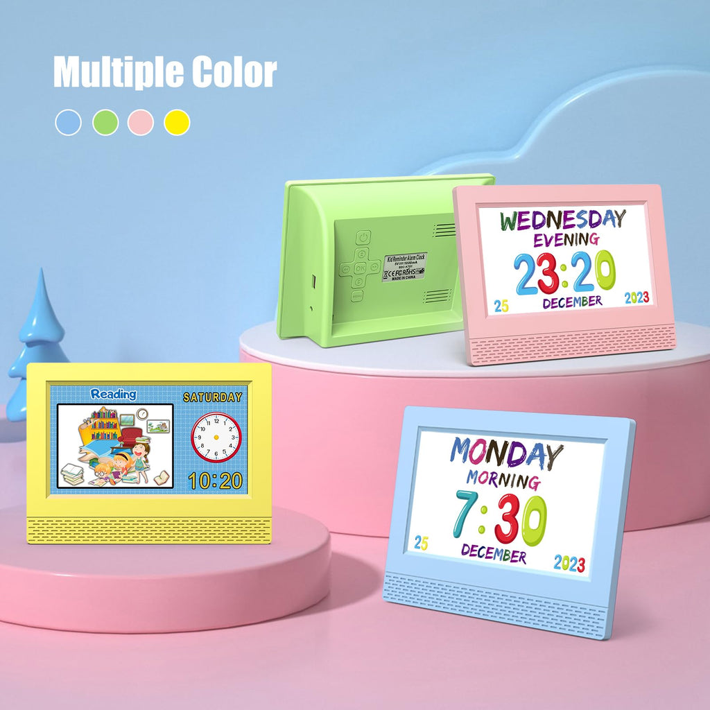 Kids Digital Alarm Clock Colorful, 7" Large LED Time Display Children's Sleep Trainer, Eye-Caring Digital Clock for Girls Boys Bedrooms Bedside, 17 Alarm Clock Settings Easy to Use Kids Birthday Gift