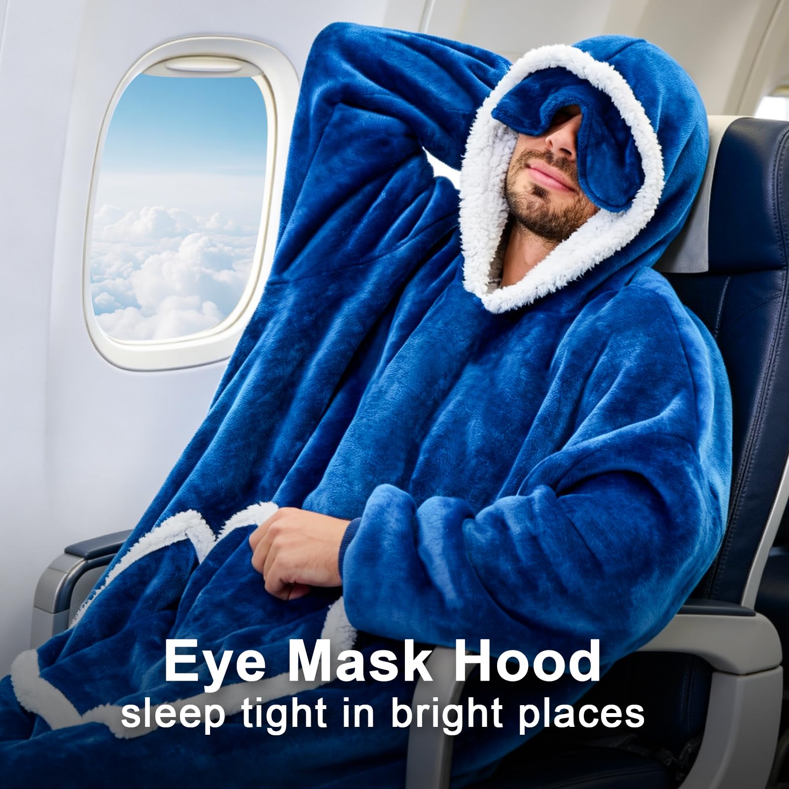 IFNOW Wearable Blanket Hoodie, Oversized Sherpa Fleece Hooded Sweatshirt with Eye Mask, Cozy and Giant Blanket Hoodie with Sleeves Extra Long for Adults Men Women, Black