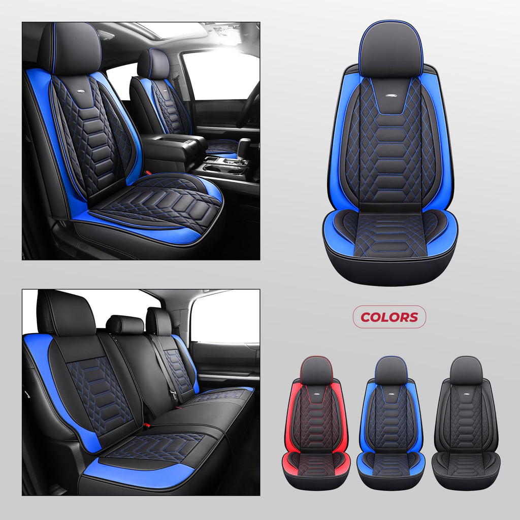FREESOO Tundra Seat Covers 2007-2013, Fit for Toyota Tundra Crewmax Cab 5 Seats, Custom Truck Seat Covers with Waterproof Faux Leather Black