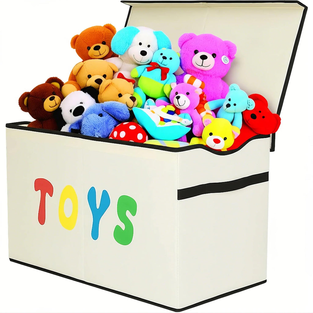 YOLOXO Toy Box Chest, Collapsible Sturdy Storage Bins with Lids, Extra Large Kids Toy Storage Organizer Boxes Bins Baskets for Kids, Boys, Girls, Nursery Room, Playroom, Closet (BLACK)