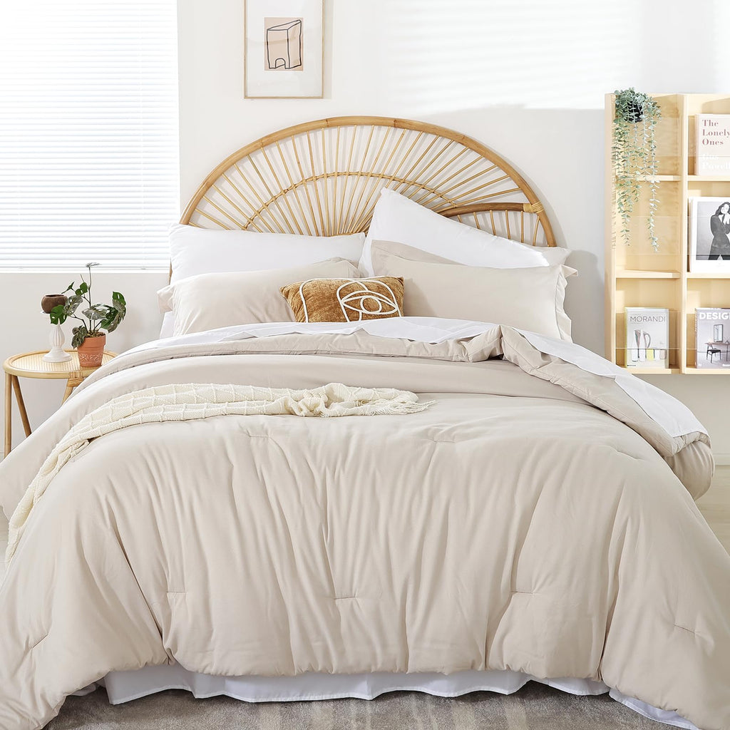 weigelia Twin Comforter Set 5 Pieces Beige Bed in A Bag Soft Queen Bedding Set Lightweight Comforter Set for Women and Men（Comforters, Flat & Fitted Sheets, Pillowcases & Shams）