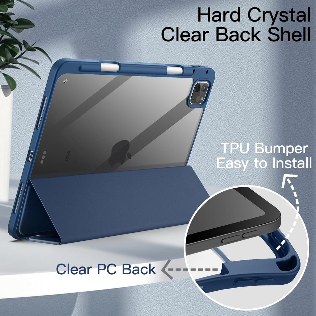 JETech Case ONLY for iPad Pro 11 Inch (2022/2021/2020/2018) with Pencil Holder, Clear Transparent Back Shell Slim Stand Shockproof Tablet Cover, Auto Wake/Sleep (Black)
