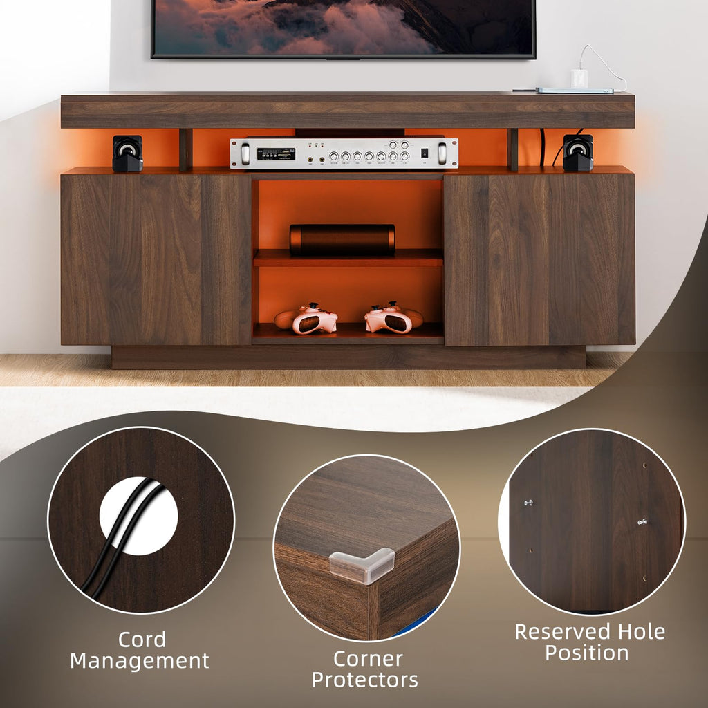 HOMMPA Modern LED TV Stand for 55 Inch TV, Black Tall TV Console with Power Outlet, Entertainment Center with Storage, High Gloss Gaming Media Console Cabinet for Living Room (47 Inch)