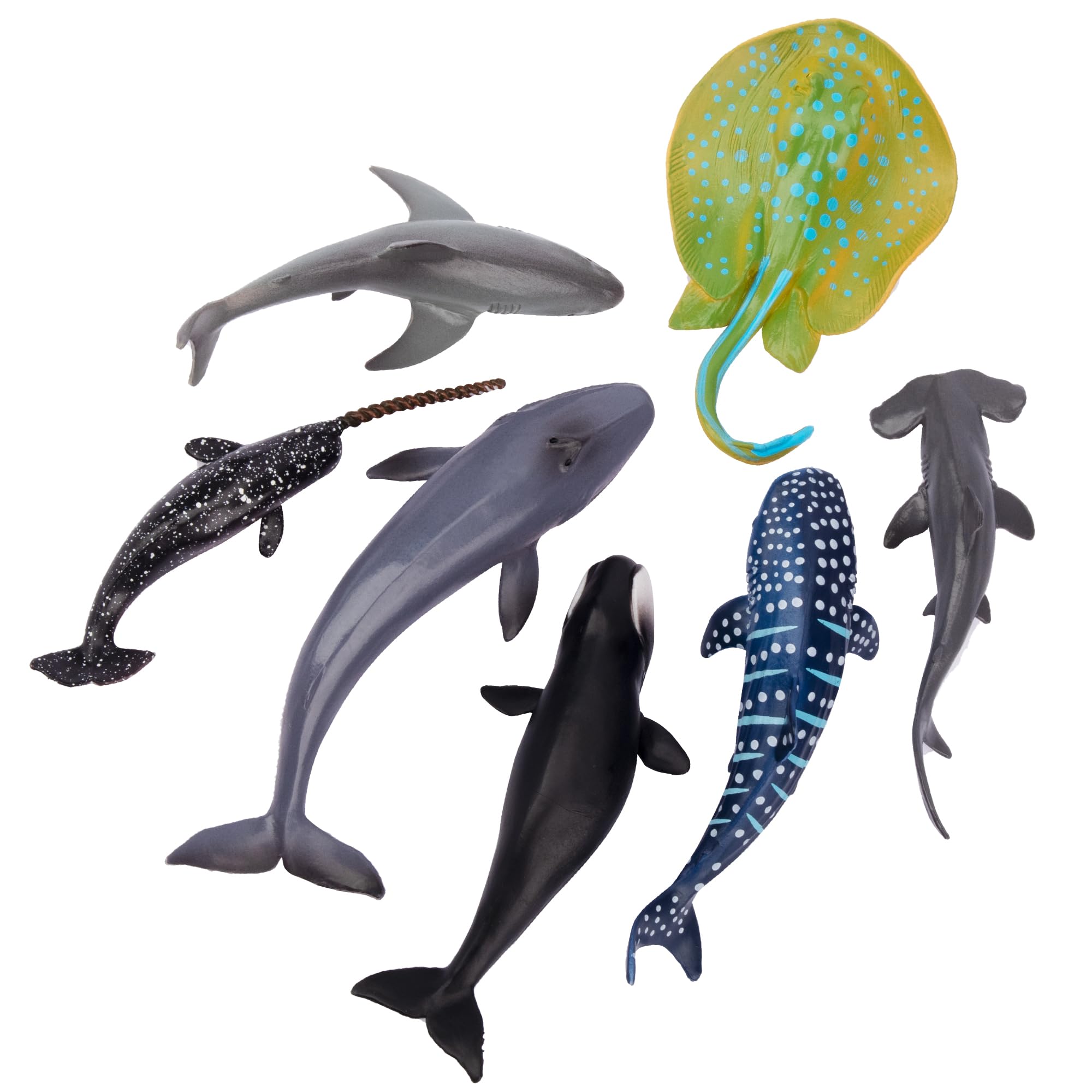 Toymany 10PCS 5-6" L Realistic Shark Bath Toy Figurines, Plastic Ocean Sea Animals Figures Set Includes Great White Shark Cake Toppers Christmas Birthday Gift for Kids Toddlers