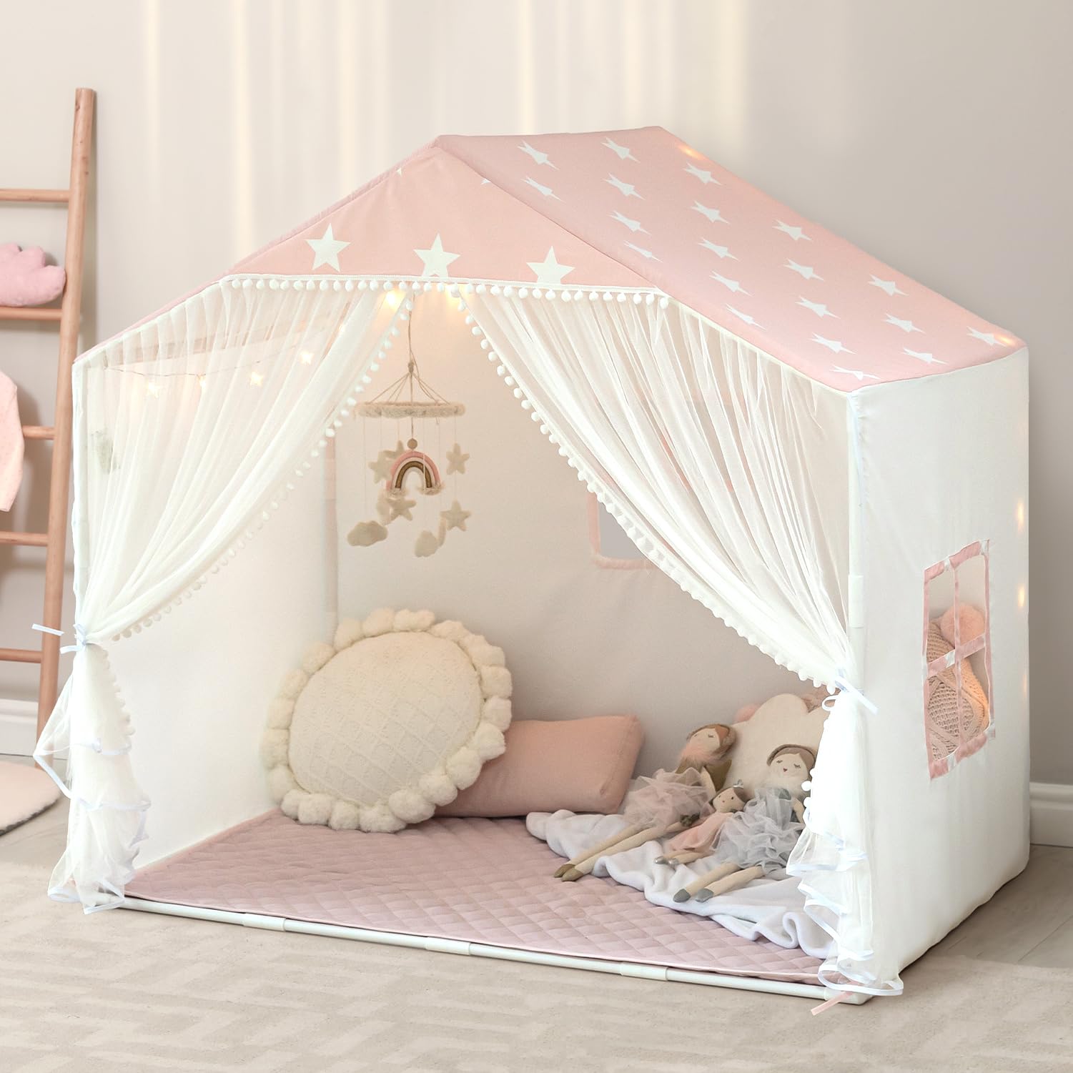 Kids Play Tent with Mat, Large Playhouse Play Tent Indoor for Girls Boys | Kids Play Playhouse Tent Ages 4-8 for Toddlers Children Boy Girl Play House Toy Birthday Gift, Washable, 57" x 35.5" x 53"