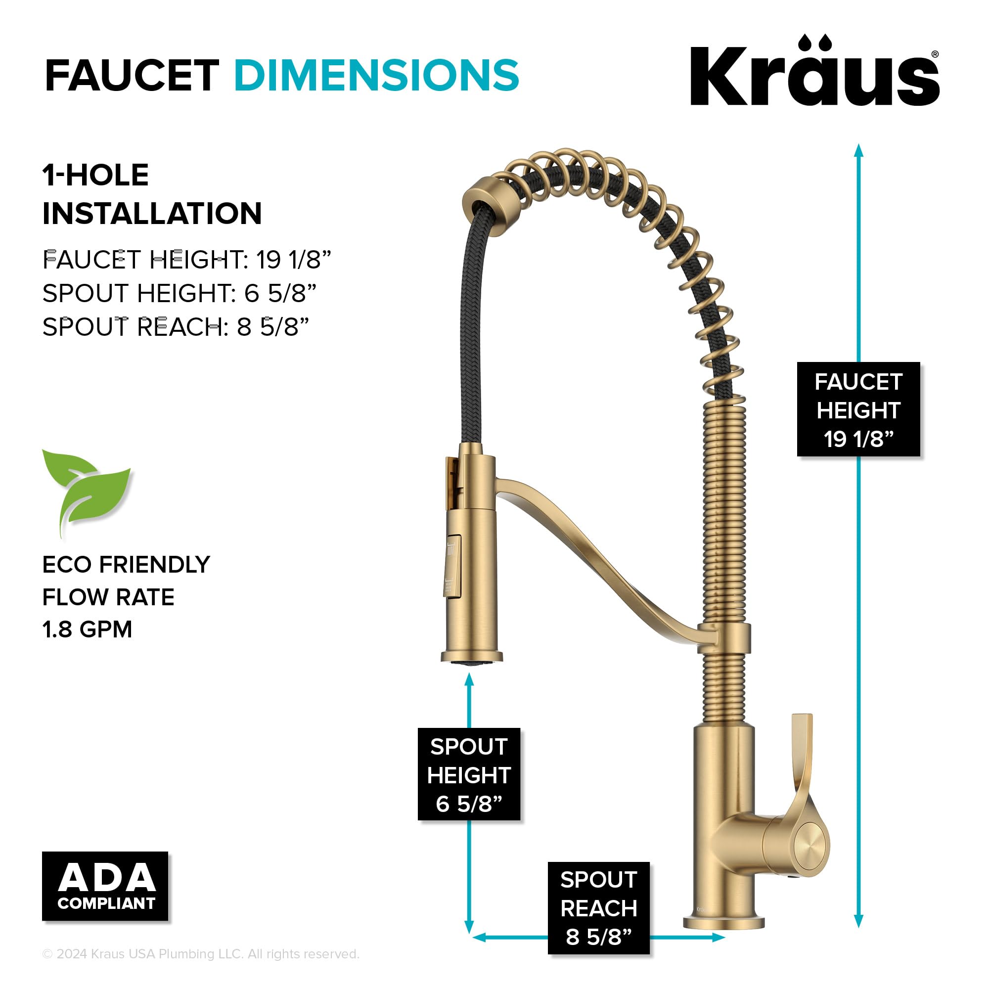 KRAUS Torak Pull Down Kitchen Faucet in Matte Black with Commercial Style Spring Spout, 2 Function Sprayer, Pre-Attached Water Lines, and Mounting Hardware, KPF-2635MB